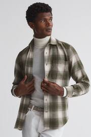 Reiss Green Multi Novelli Wool Checked Long Sleeve Shirt - Image 1 of 4