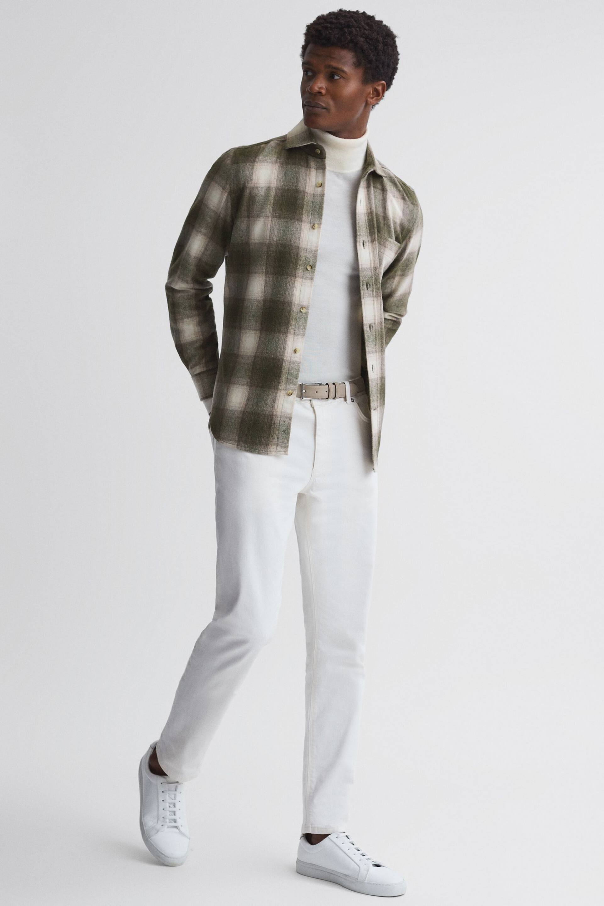 Reiss Green Multi Novelli Wool Checked Long Sleeve Shirt - Image 3 of 4