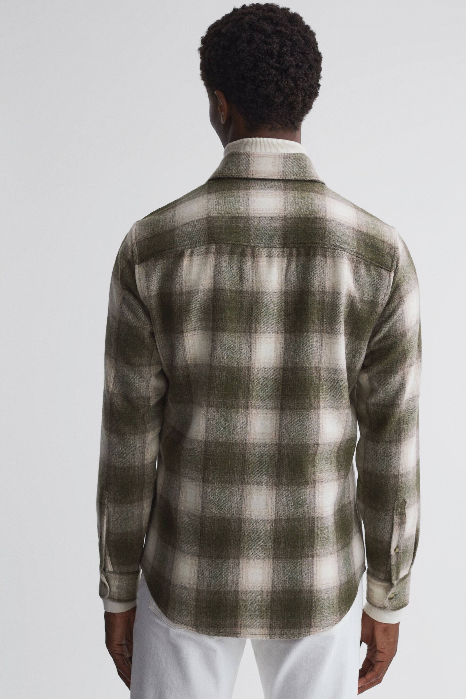 Reiss Green Multi Novelli Wool Checked Long Sleeve Shirt - Image 4 of 4