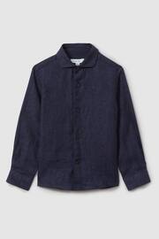 Reiss Navy Ruban Teen Linen Cutaway Collar Shirt - Image 1 of 5