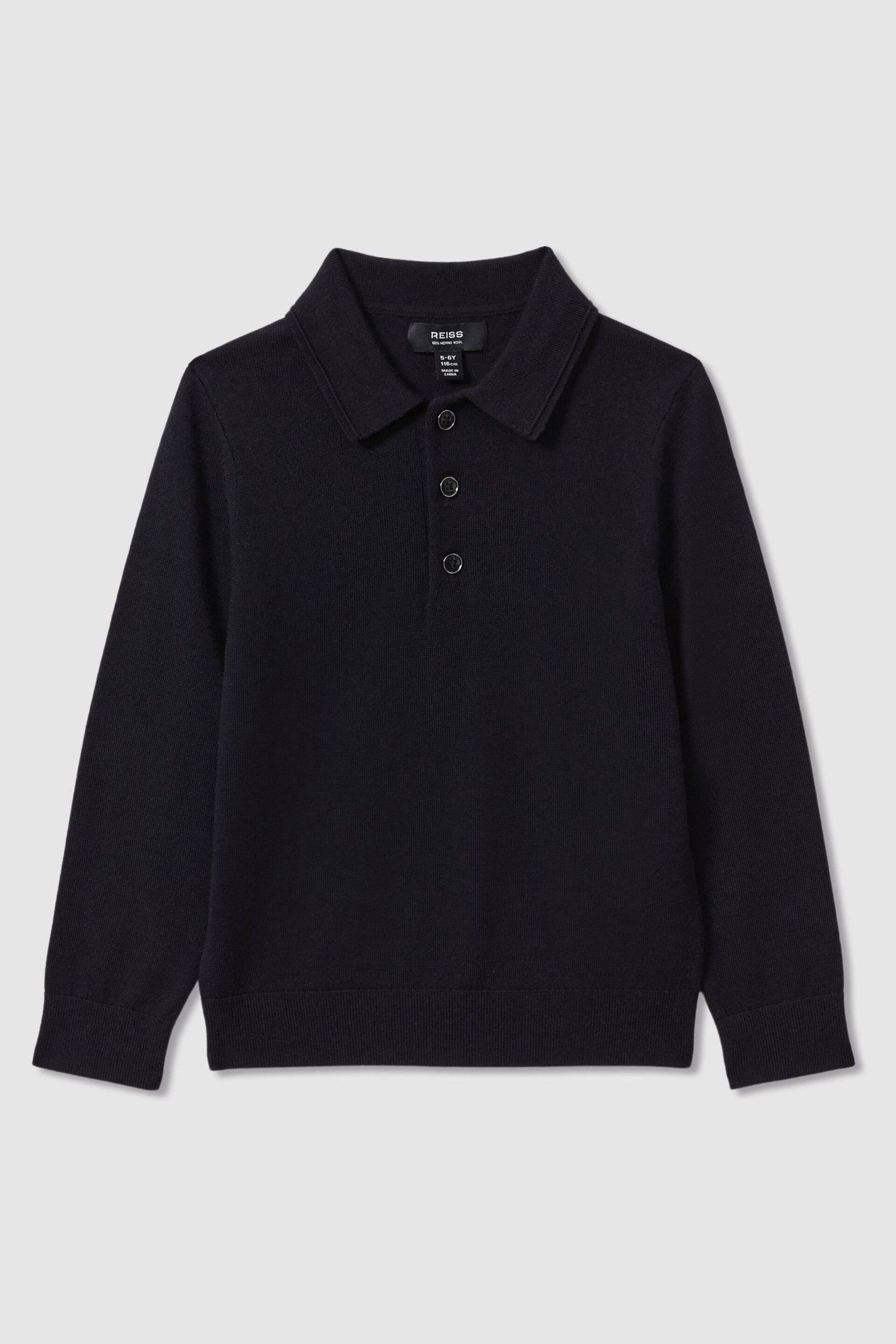 Reiss Navy Trafford Teen Merino Wool Polo Shirt - Image 1 of 3
