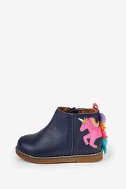 JoJo Maman Bébé Navy Girls' Leather Unicorn Chelsea Boots - Image 5 of 6