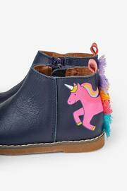 JoJo Maman Bébé Navy Girls' Leather Unicorn Chelsea Boots - Image 6 of 6