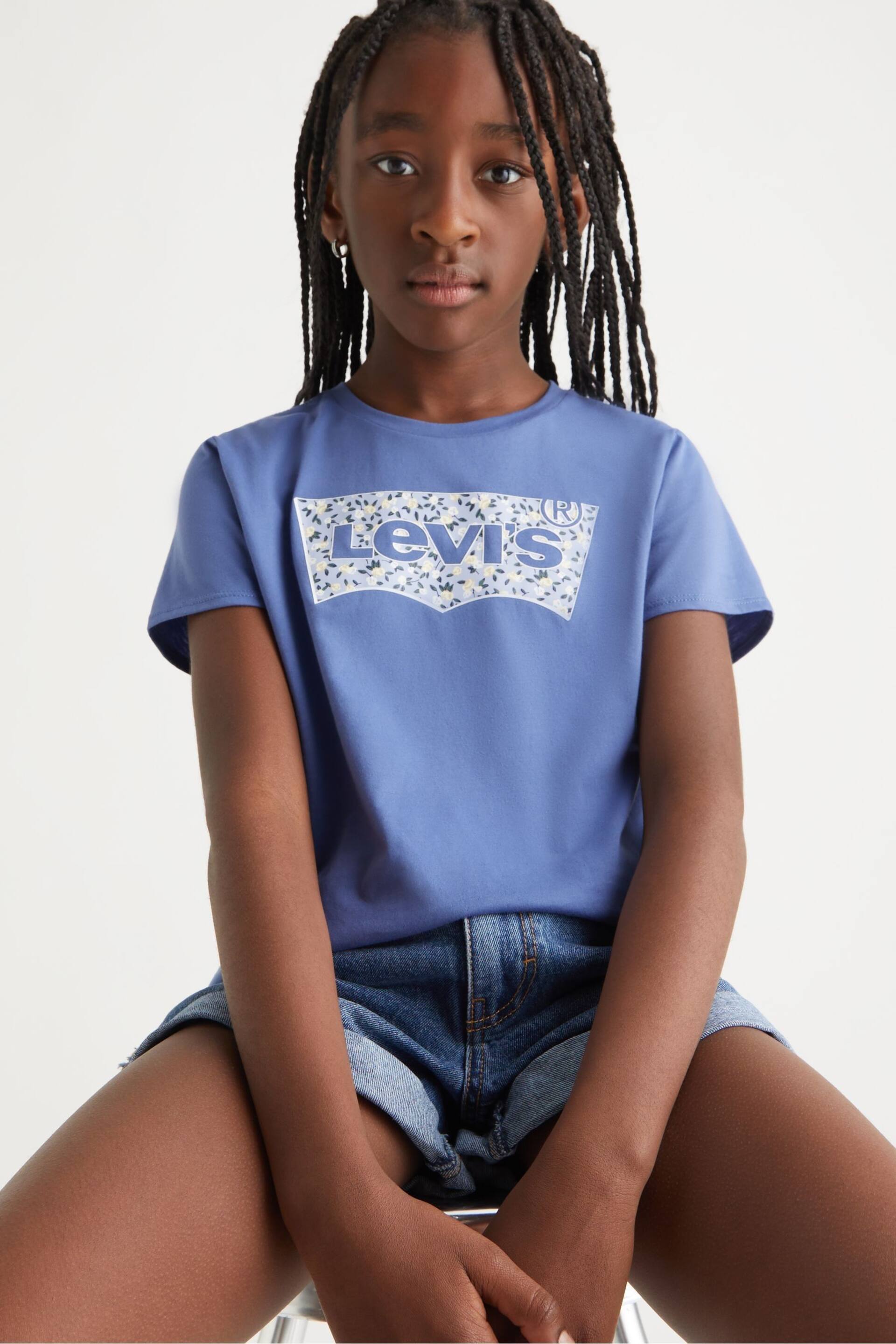 Levi's® Blue Ditsy Floral Batwing Logo Print T-Shirt - Image 2 of 5