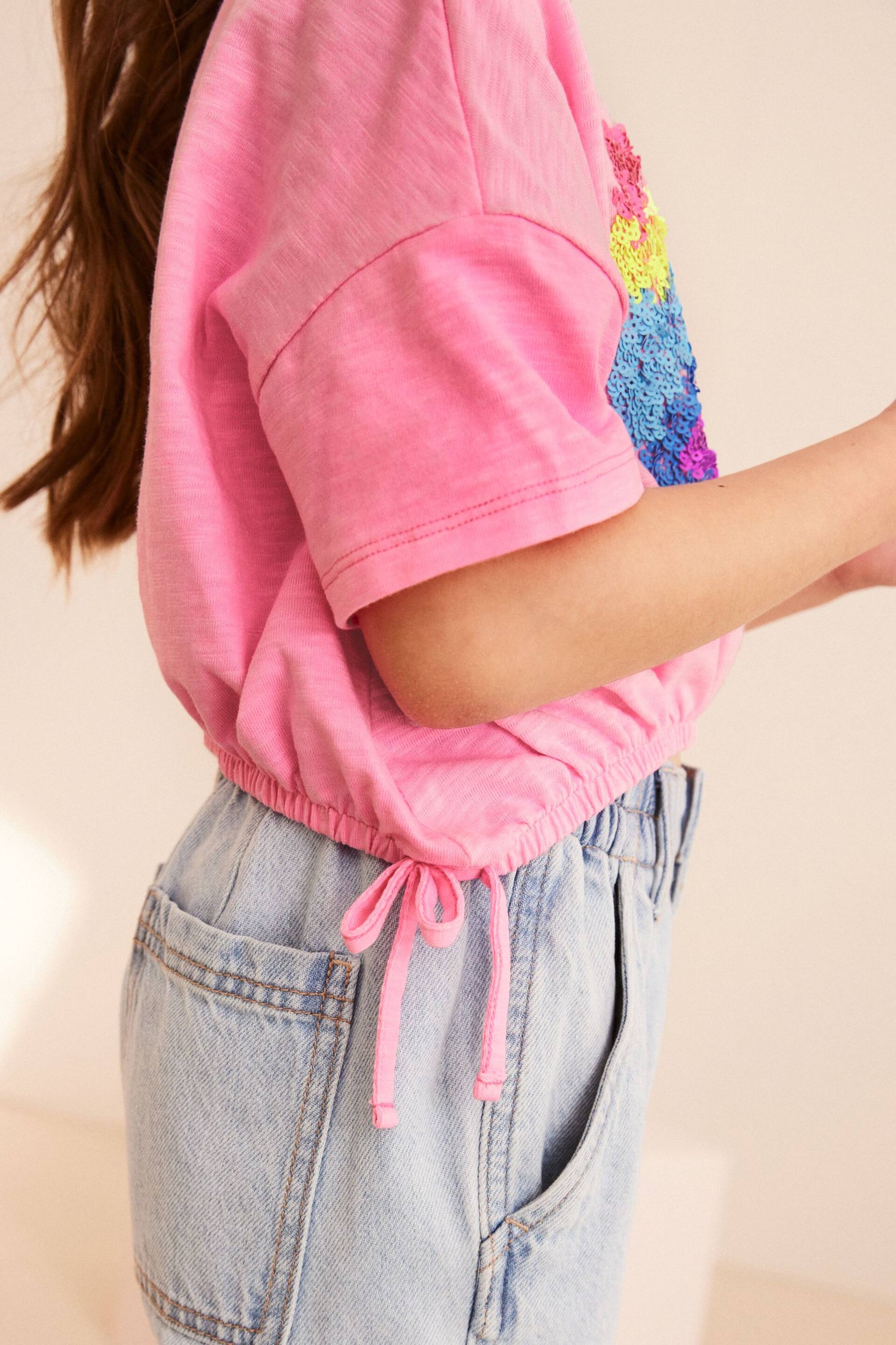 Bright Pink Sequin Heart T-Shirt (3-16yrs) - Image 5 of 8