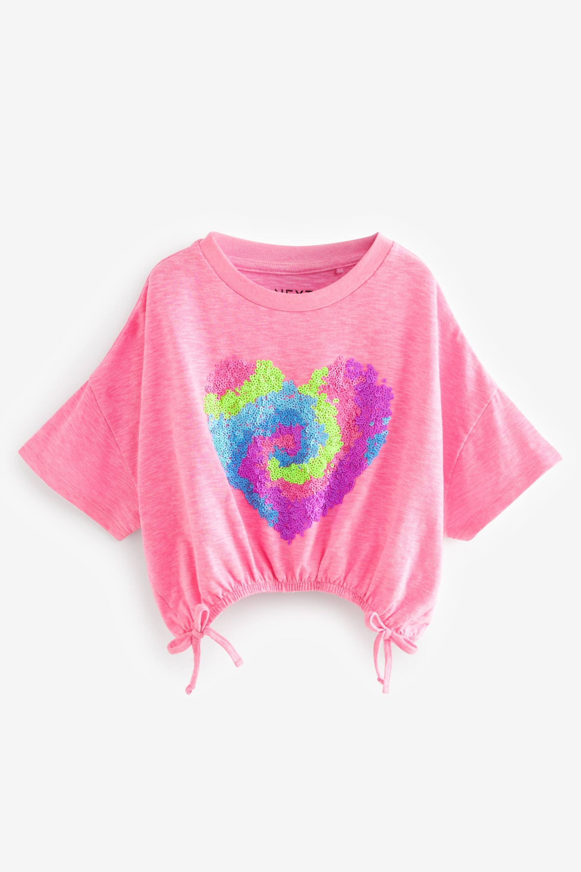 Bright Pink Sequin Heart T-Shirt (3-16yrs) - Image 6 of 8