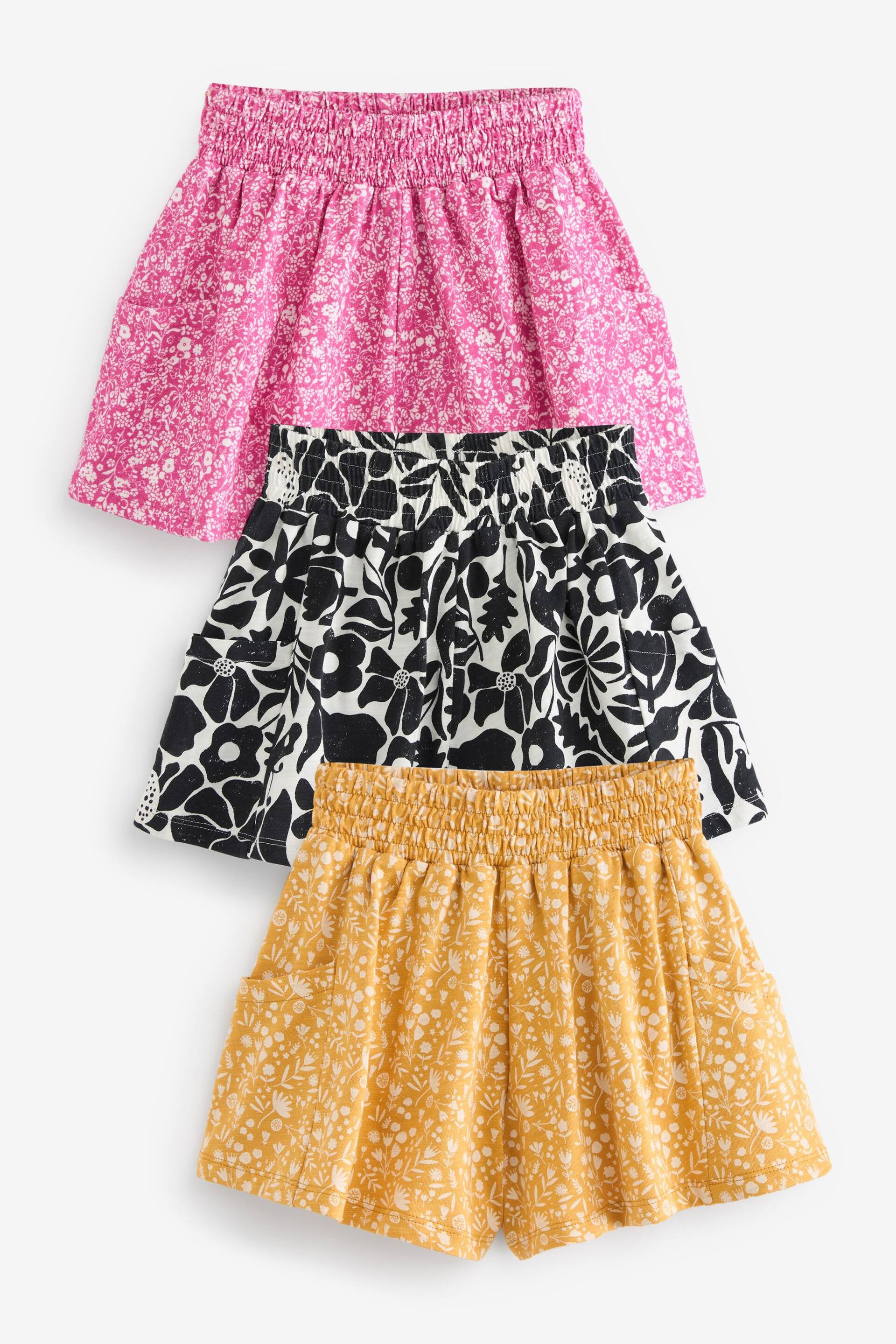 Monochrome/Ochre/PInk Shorts 3 Pack (3-16yrs) - Image 1 of 3