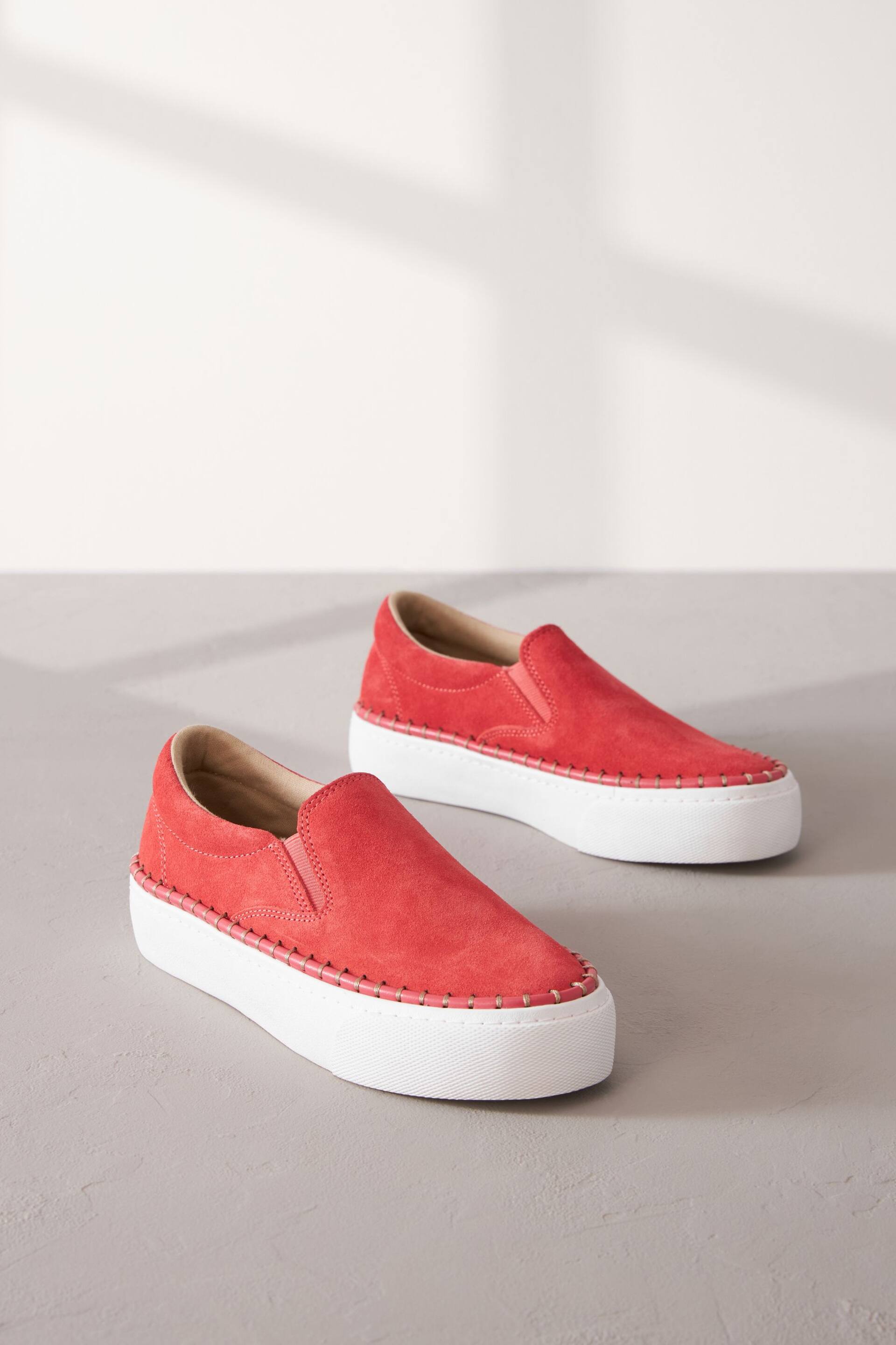 Coral/White Signature Leather Rand Stitch Detail Slip-Ons Trainers - Image 1 of 6