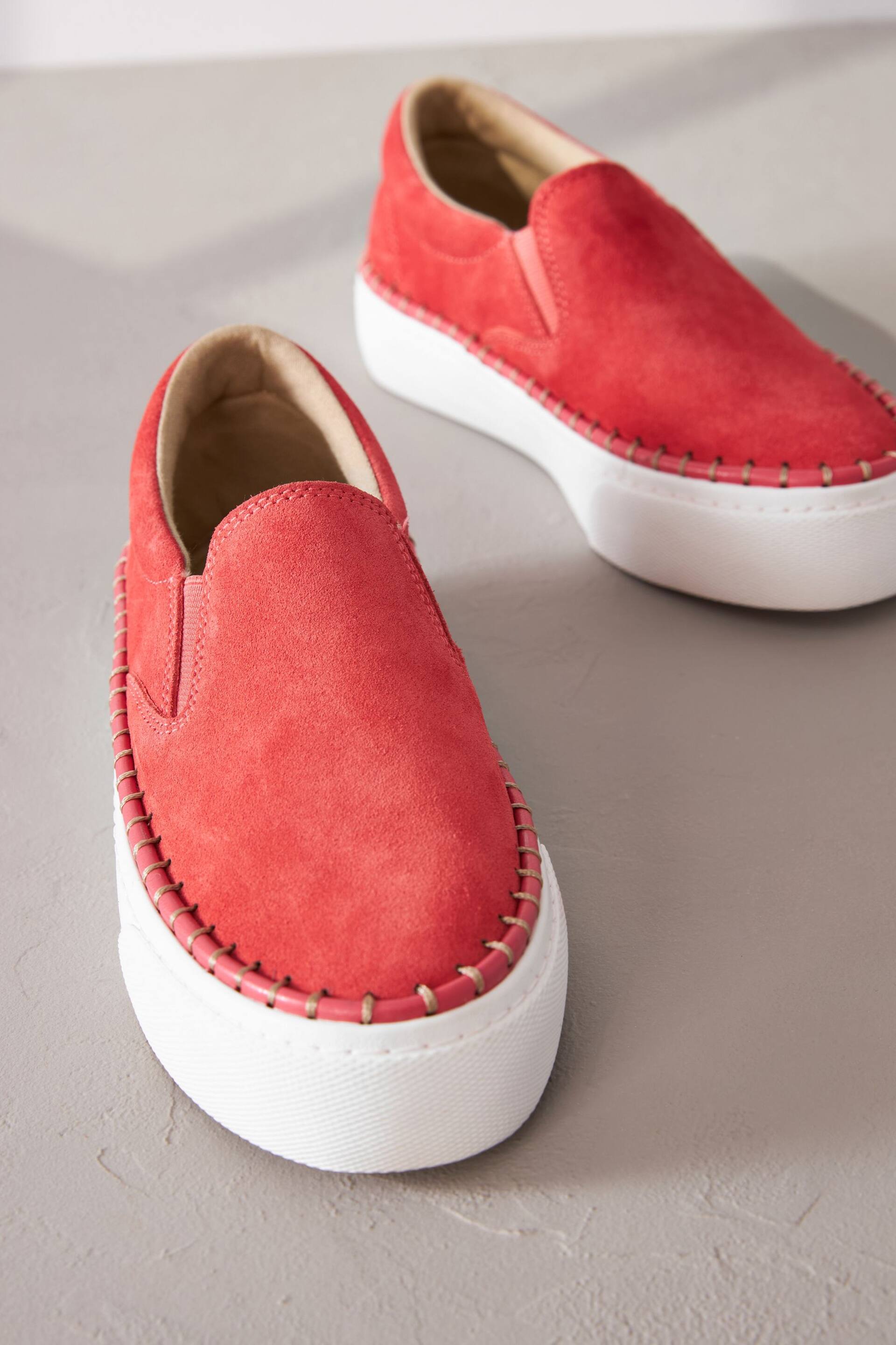 Coral/White Signature Leather Rand Stitch Detail Slip-Ons Trainers - Image 4 of 6
