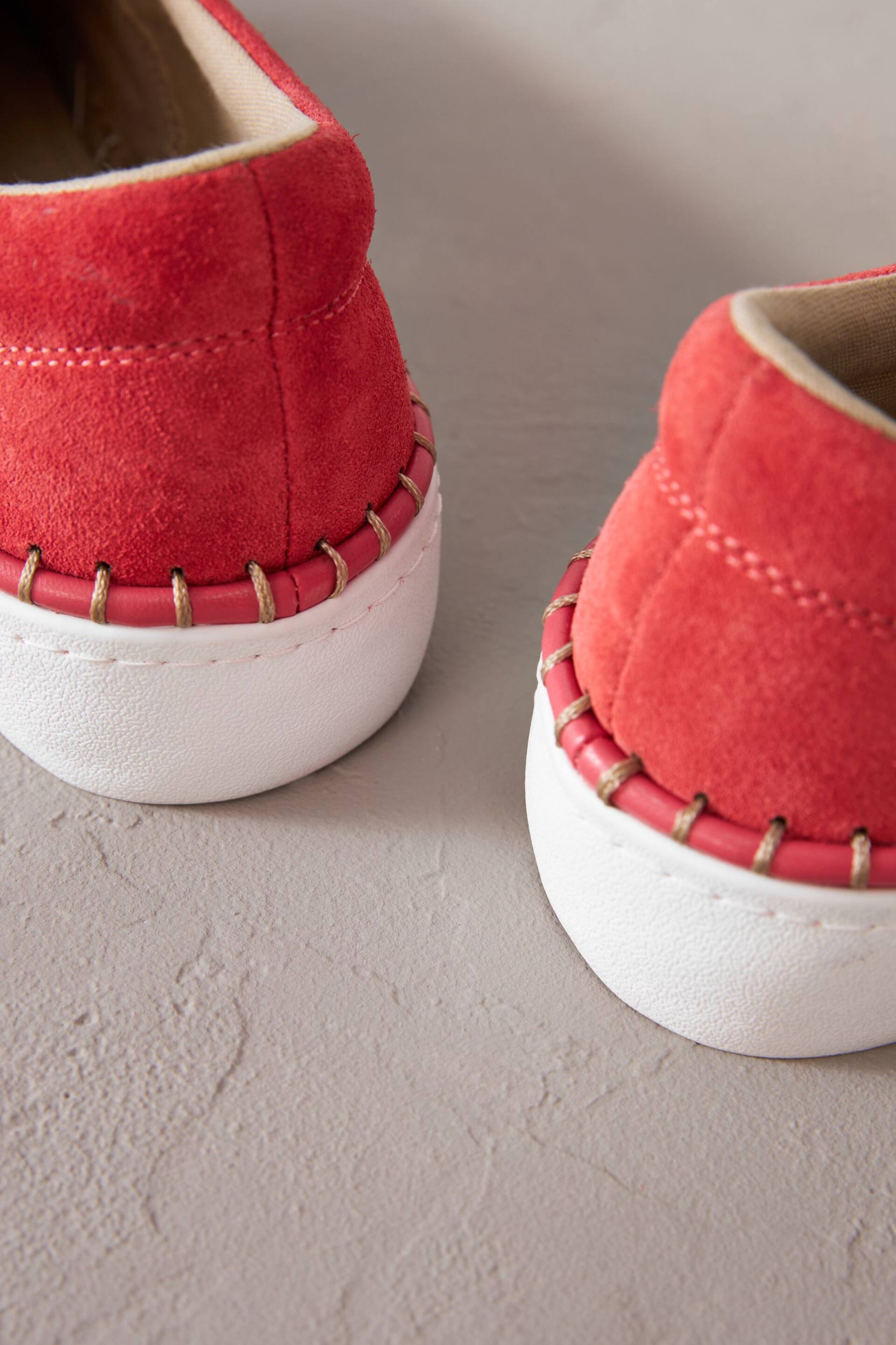Coral/White Signature Leather Rand Stitch Detail Slip-Ons Trainers - Image 5 of 6