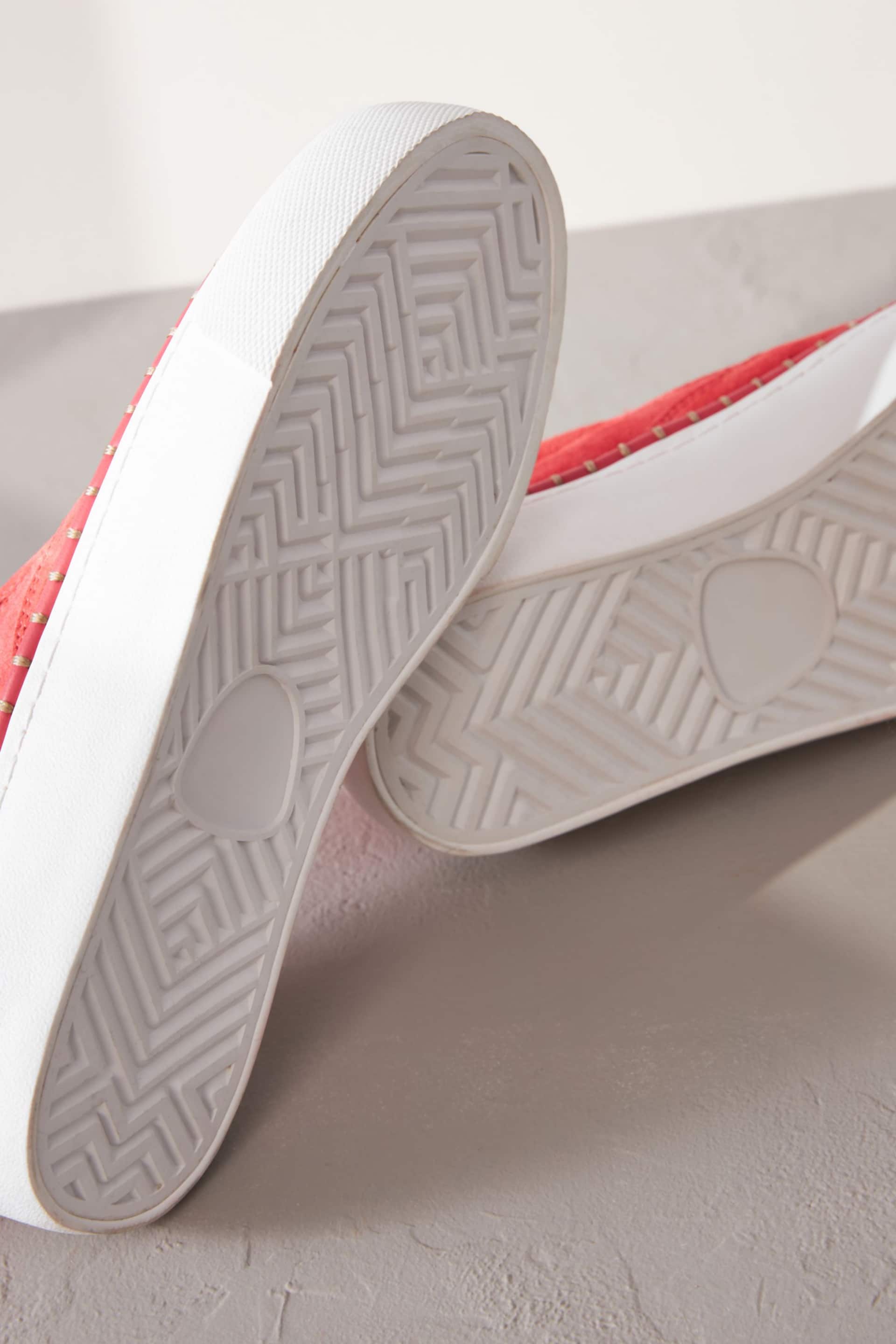 Coral/White Signature Leather Rand Stitch Detail Slip-Ons Trainers - Image 6 of 6