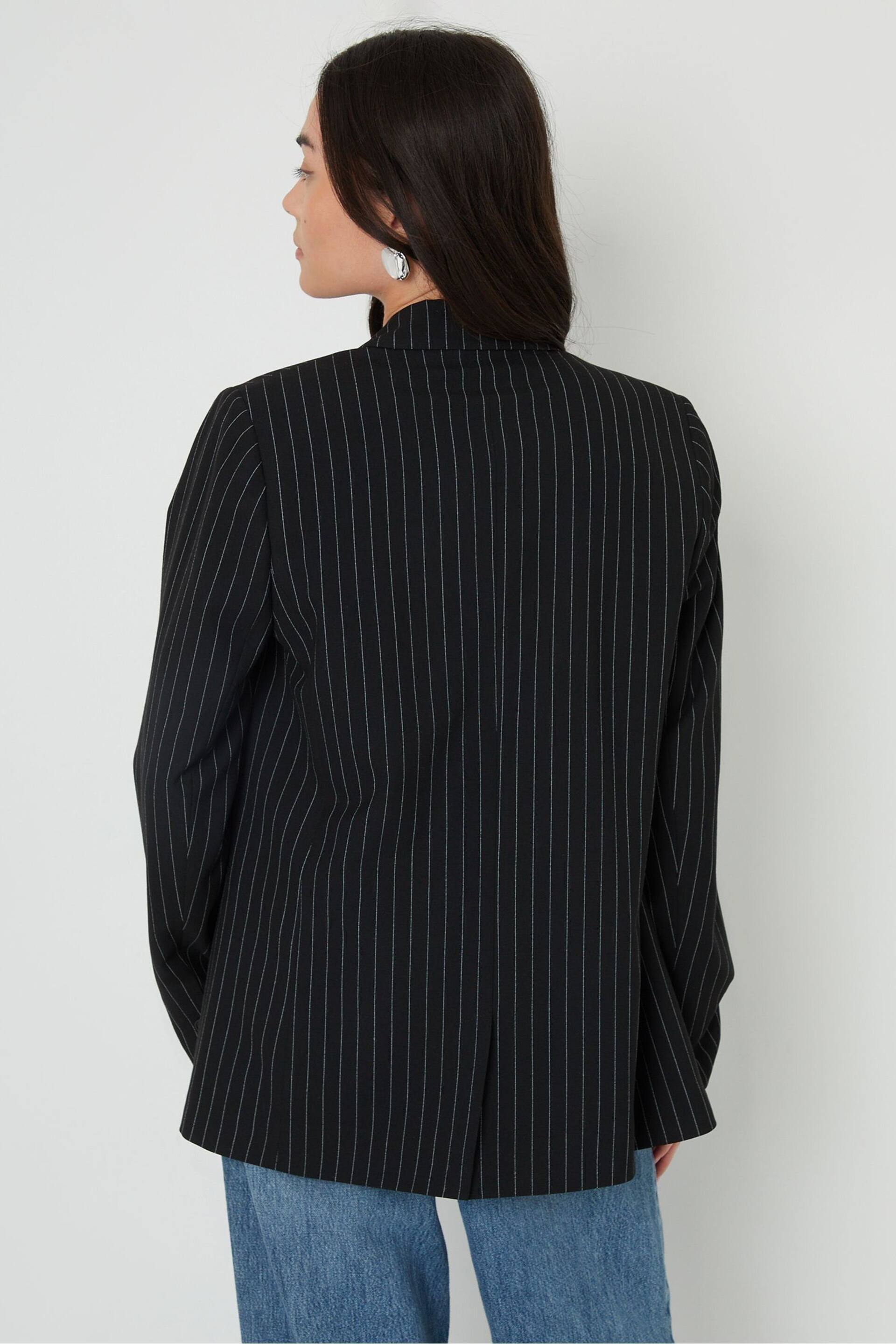Threadbare Black Classic Pinstripe Lined Blazer - Image 2 of 4