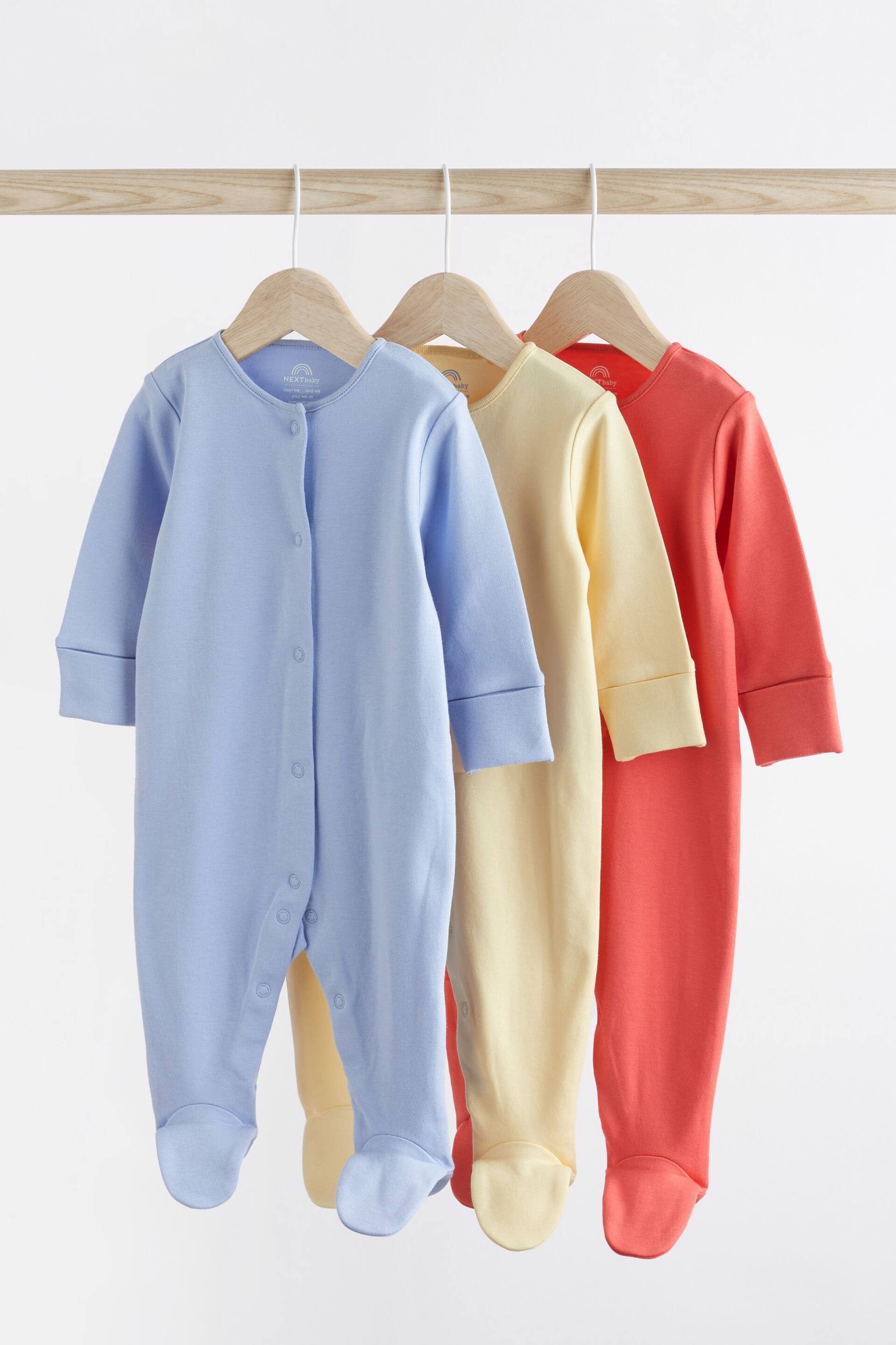 Bright 3 Pack Cotton Baby Sleepsuits (0-2yrs) - Image 1 of 11