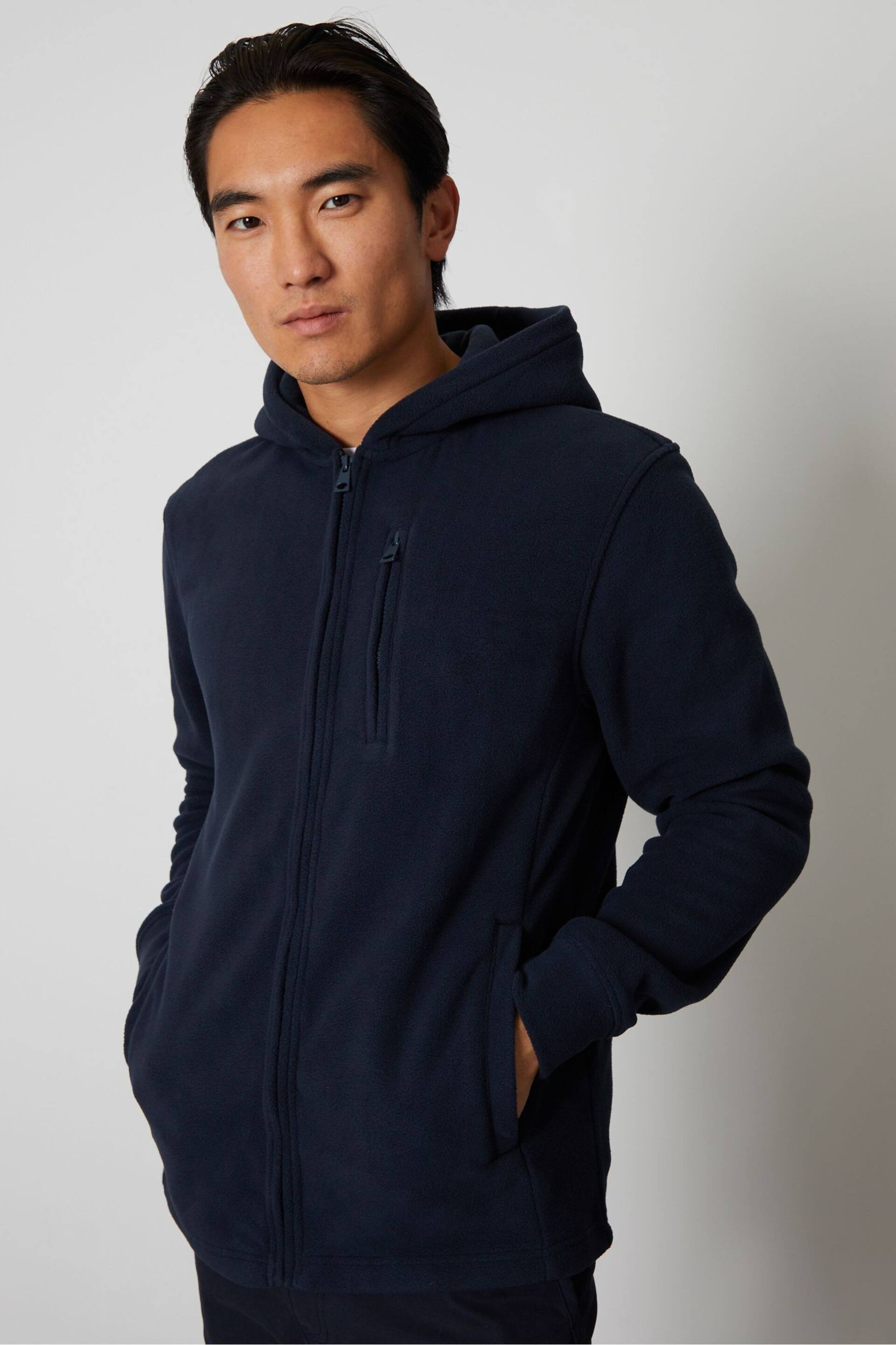 Threadbare Blue Micro Fleece Zip Through Hooded Jacket - Image 1 of 4