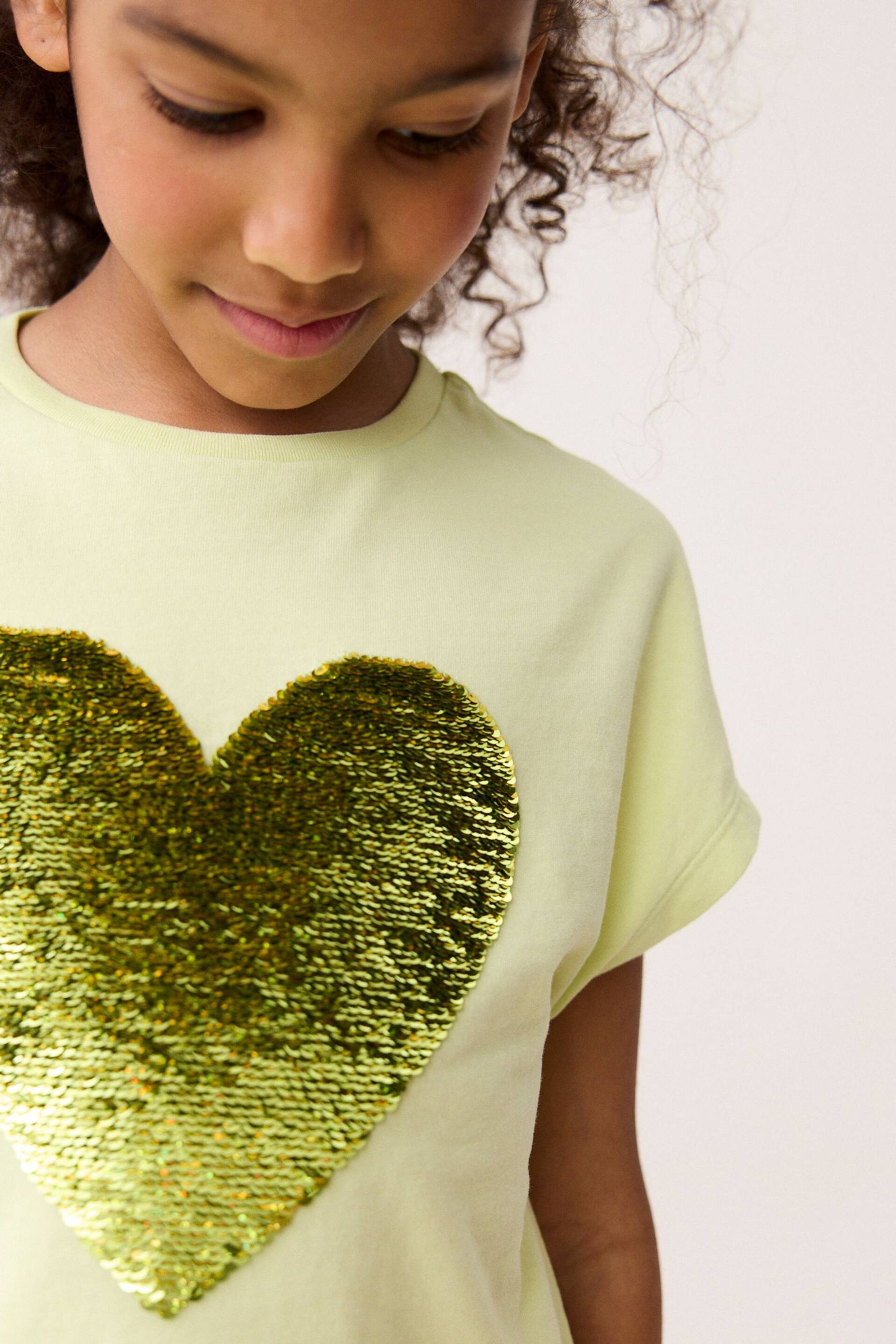Lime Green Heart Sequin T-Shirt (3-16yrs) - Image 4 of 7