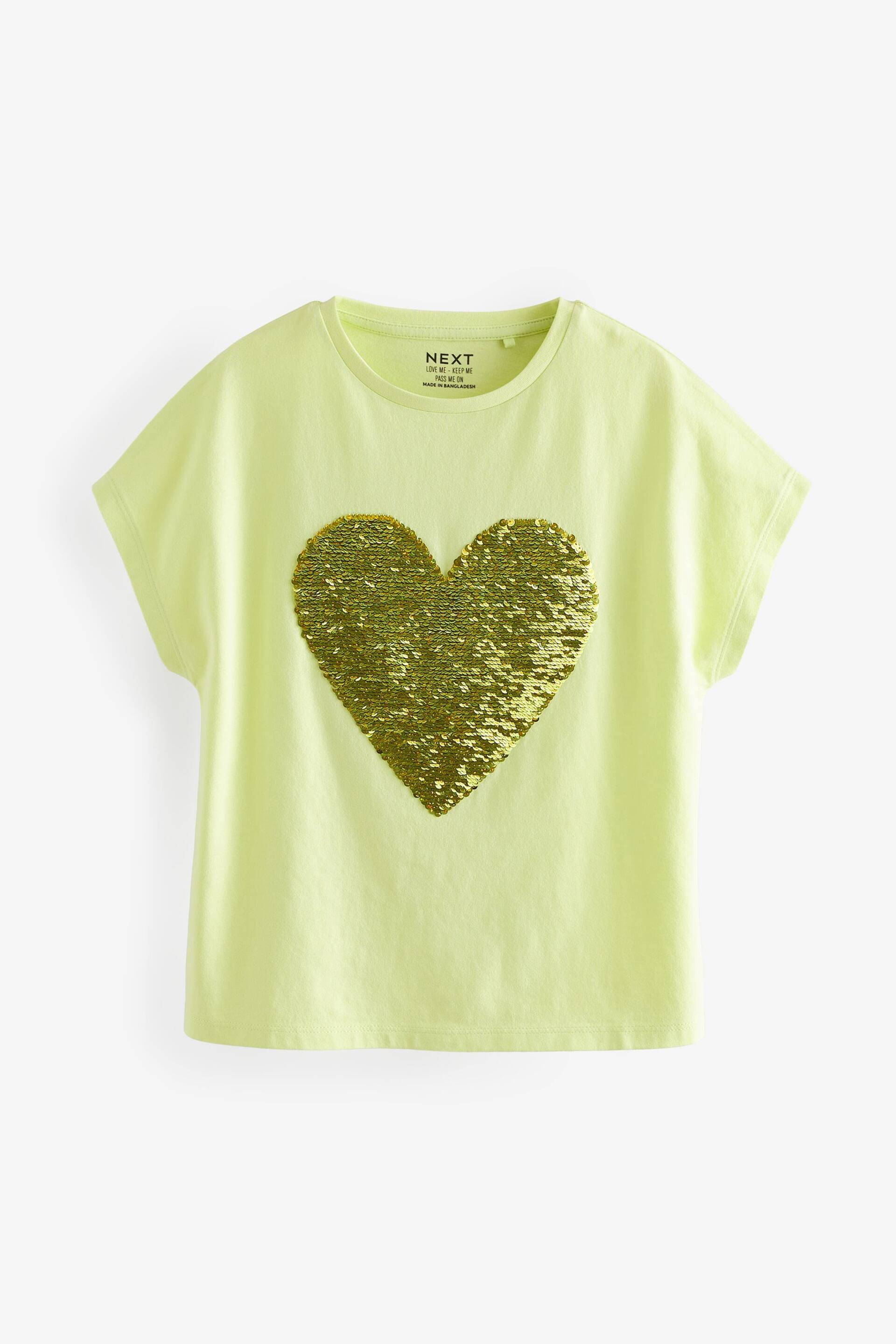 Lime Green Heart Sequin T-Shirt (3-16yrs) - Image 5 of 7