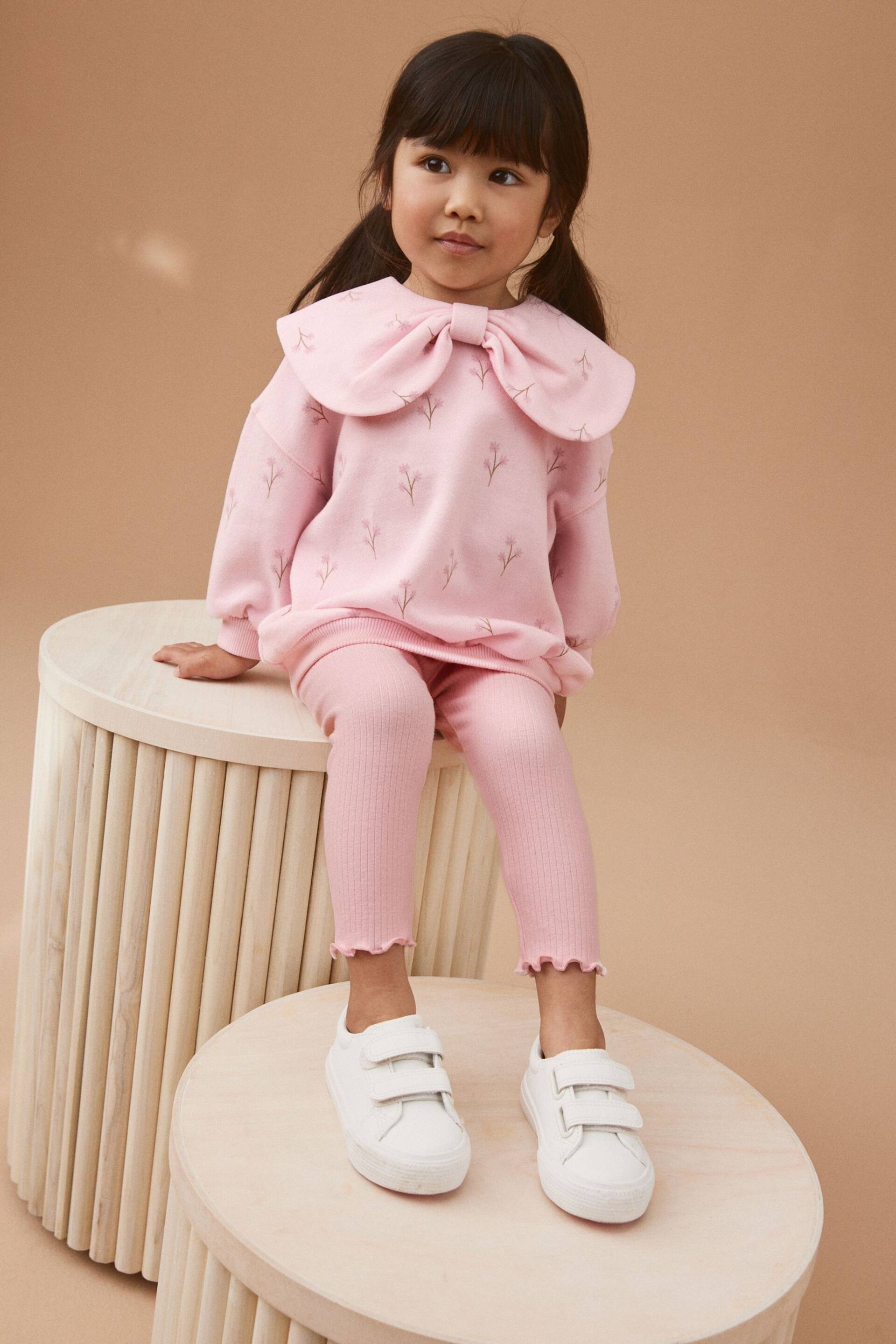 Pink Bow Collar Sweatshirt & Leggings Set (3mths-7yrs) - Image 2 of 7