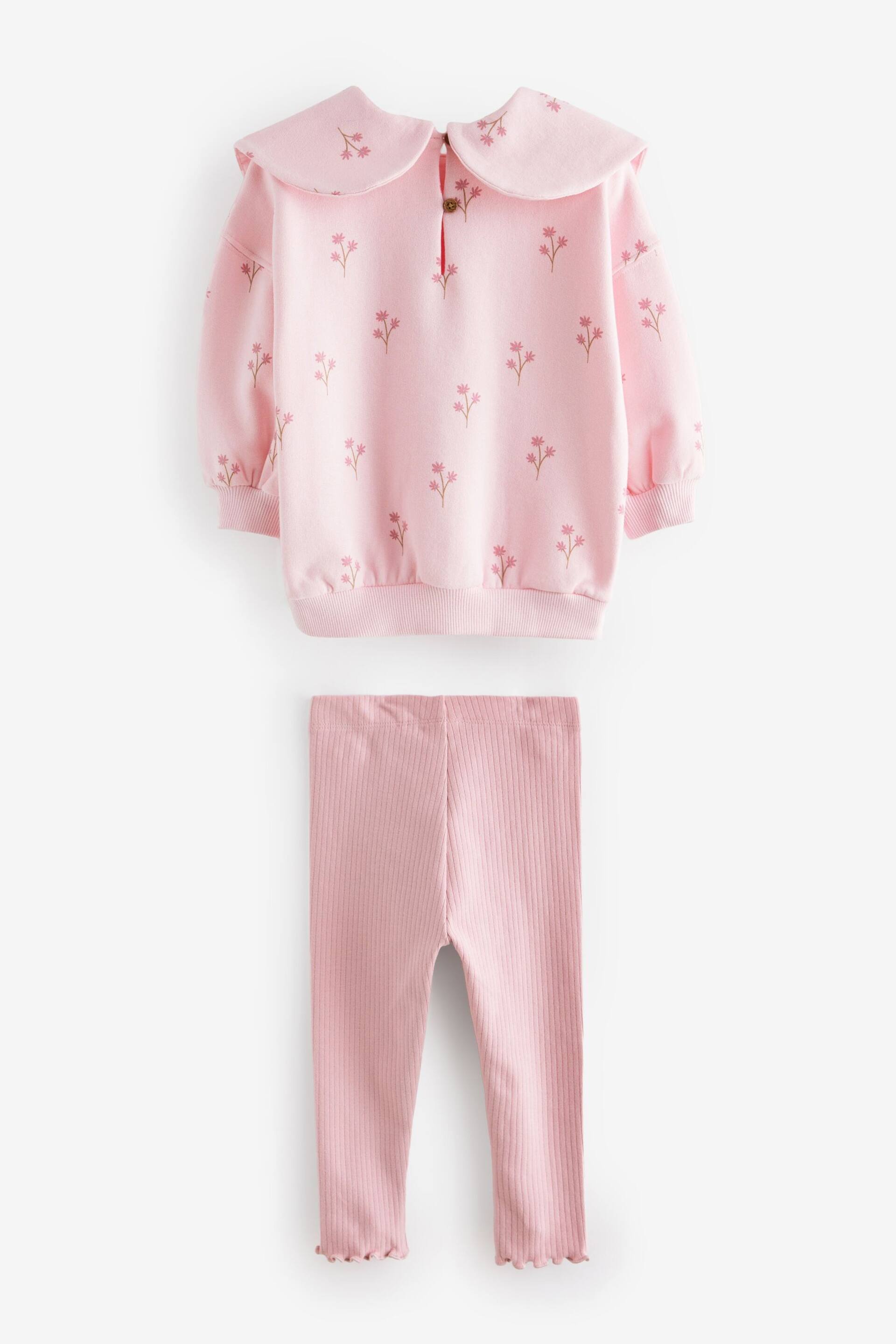 Pink Bow Collar Sweatshirt & Leggings Set (3mths-7yrs) - Image 6 of 7