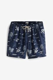 Navy Blue Hawaiian Relaxed Fit Printed Swim Shorts - Image 6 of 11