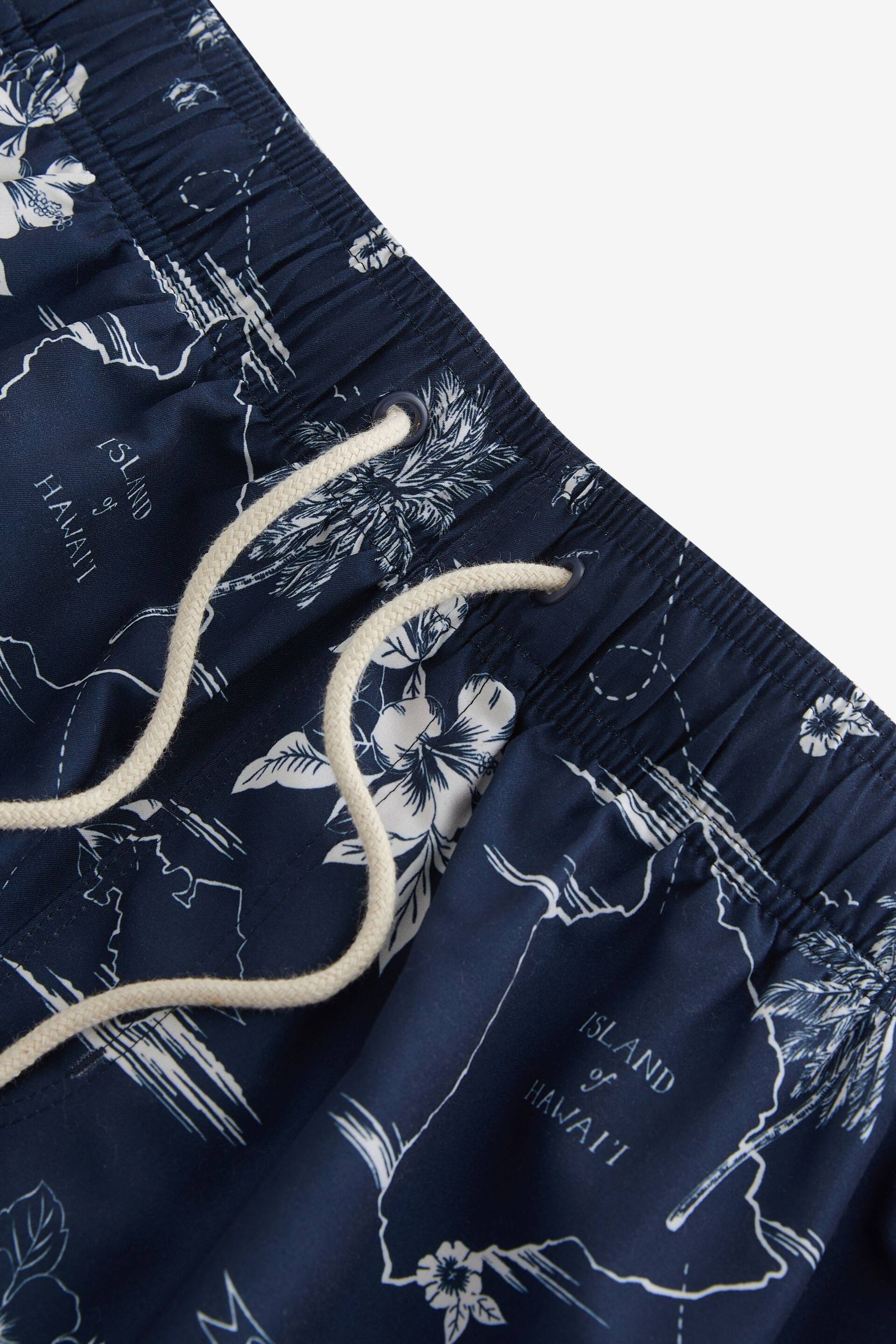 Navy Blue Hawaiian Relaxed Fit Printed Swim Shorts - Image 8 of 11