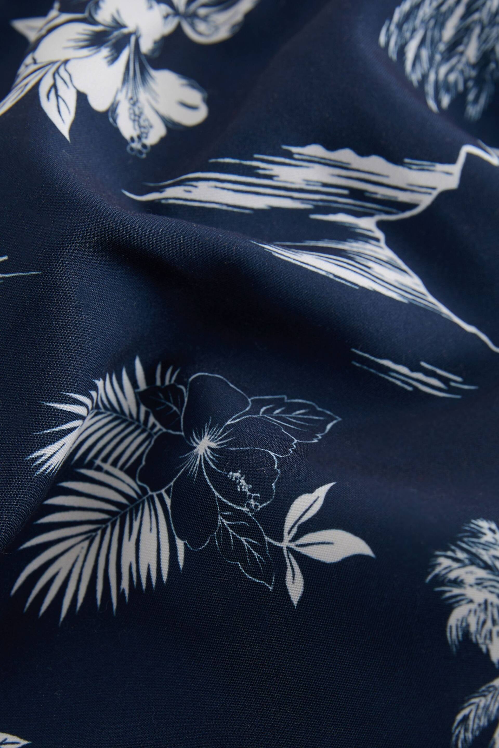 Navy Blue Hawaiian Relaxed Fit Printed Swim Shorts - Image 9 of 11