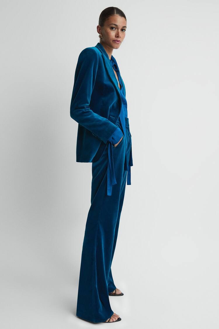 Reiss Blue Ivy Velvet Flared Suit Trousers - Image 6 of 6