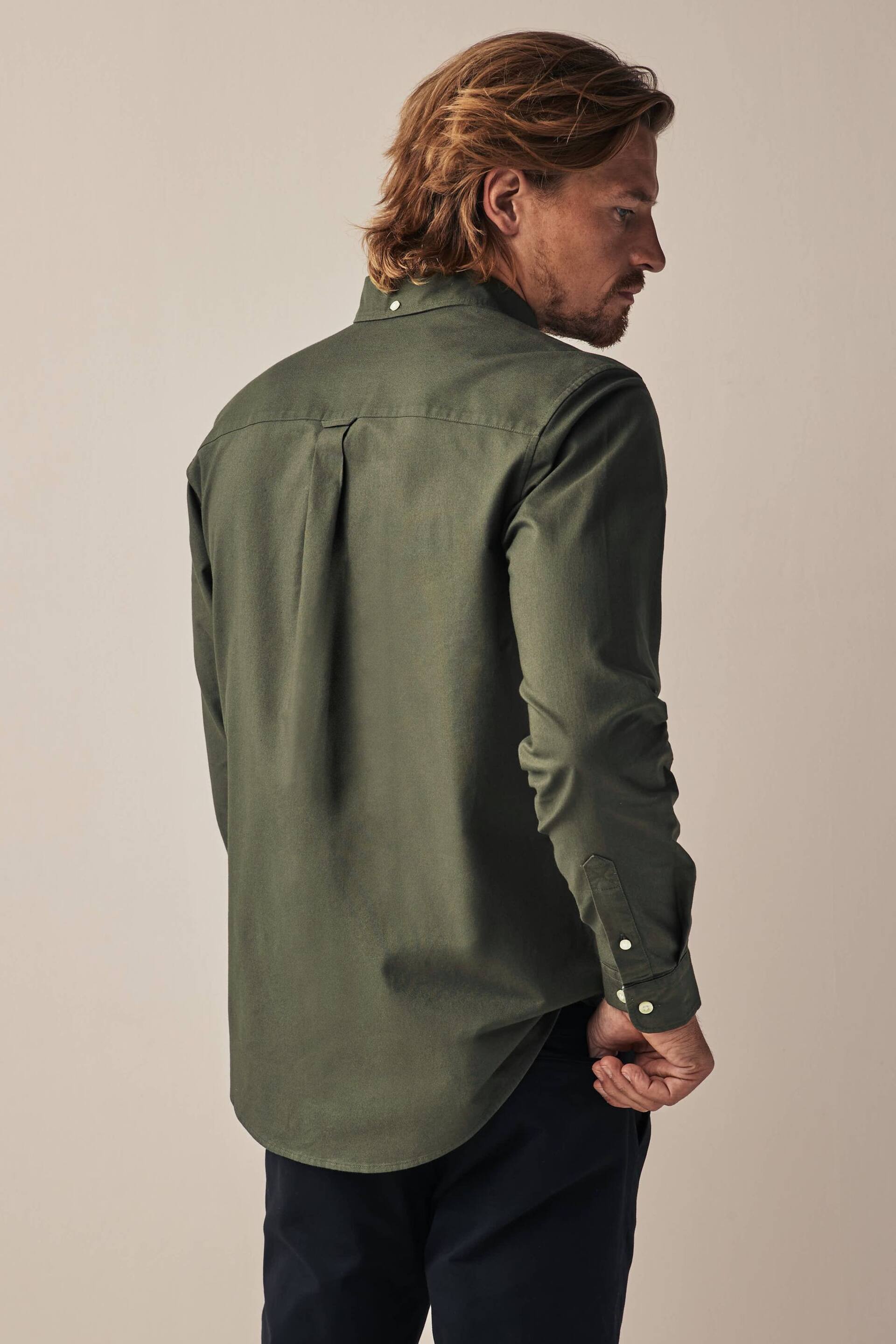 Dark Green Regular Fit Long Sleeve Oxford Shirt - Image 2 of 6