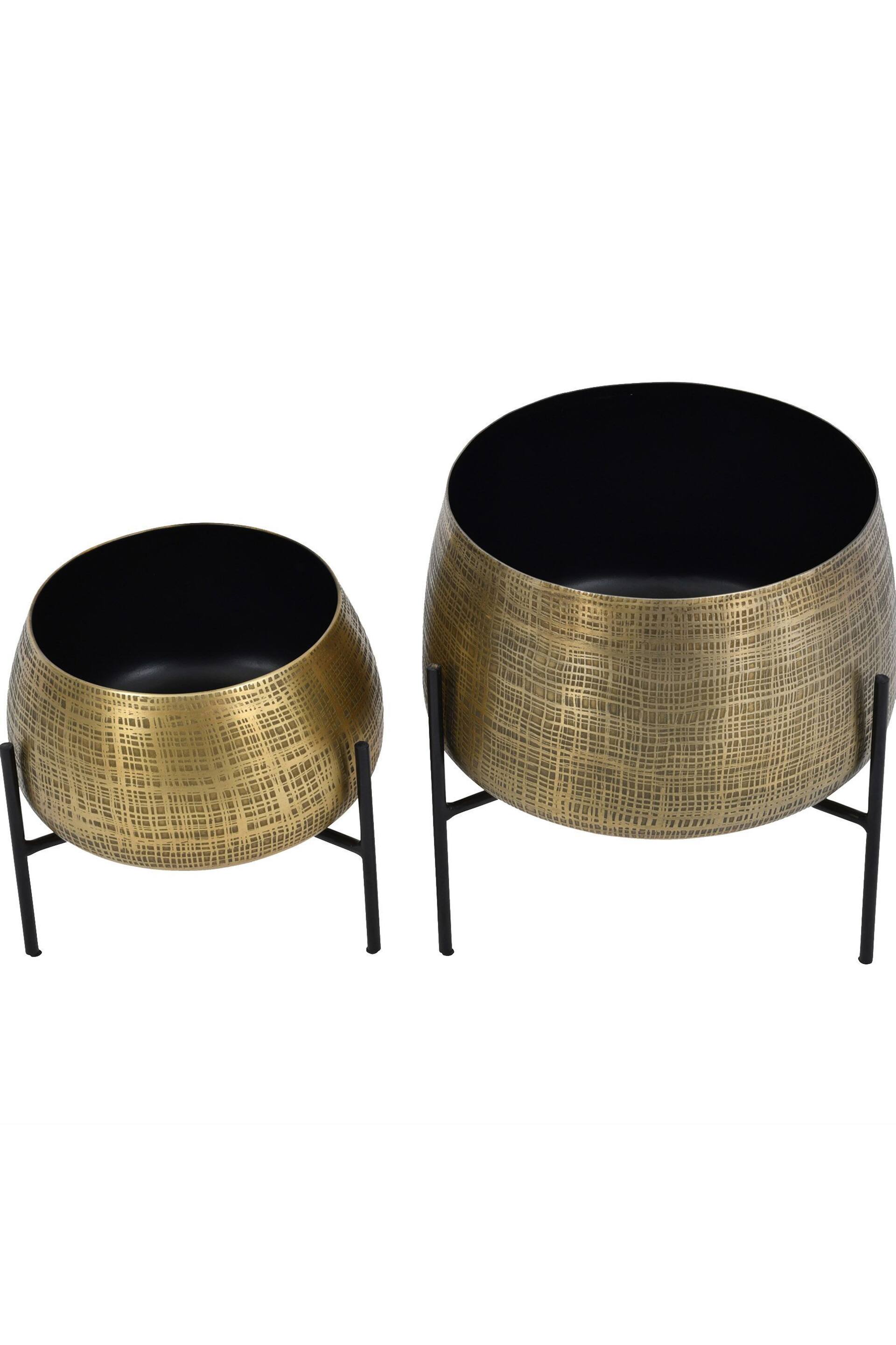 Libra Brass Clyde Tabletop Brass Set of 2 Planters on Black Stands - Image 3 of 4