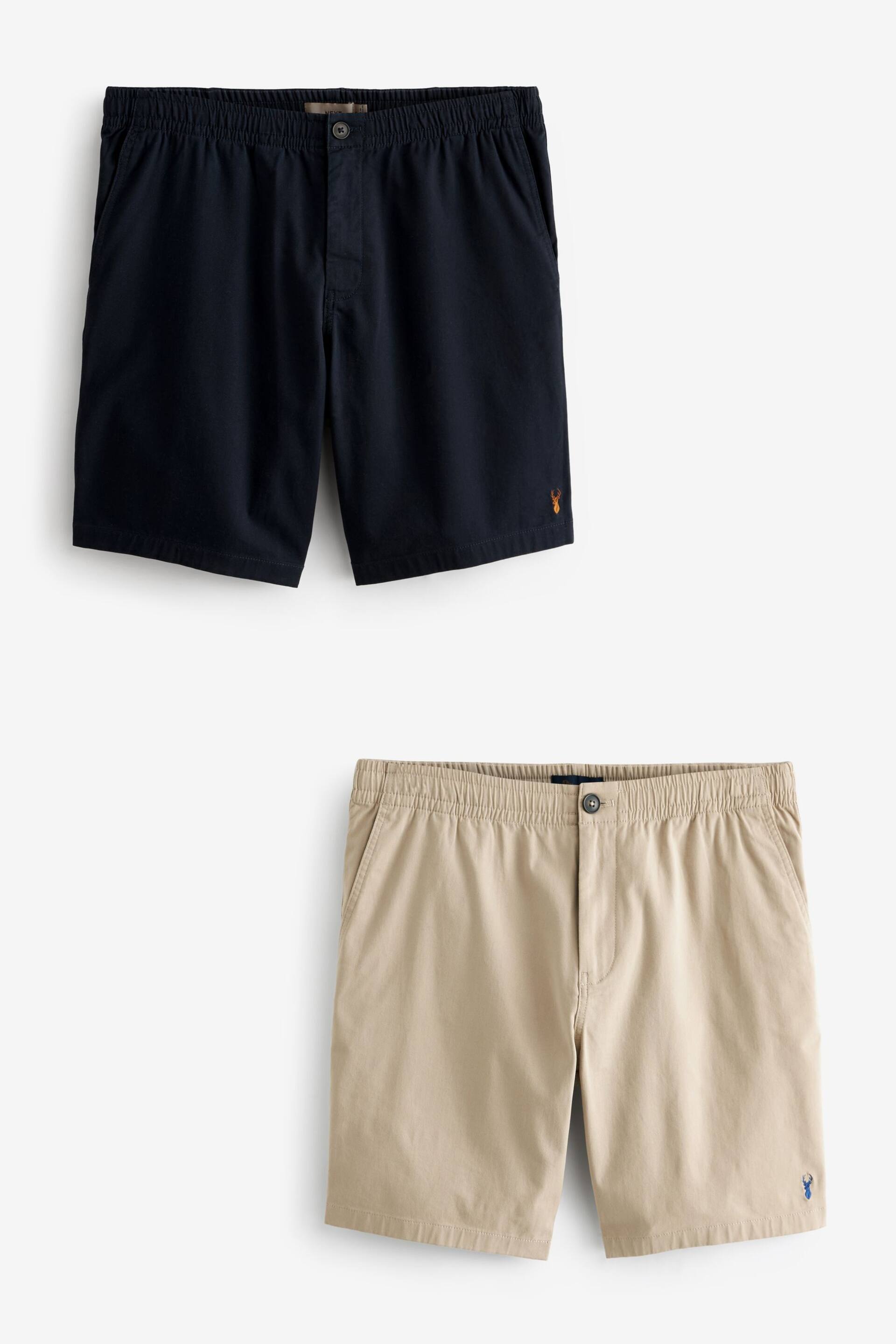 Navy/Stone 2 Pack Elasticated Waist Chino Shorts 2 Pack - Image 1 of 16