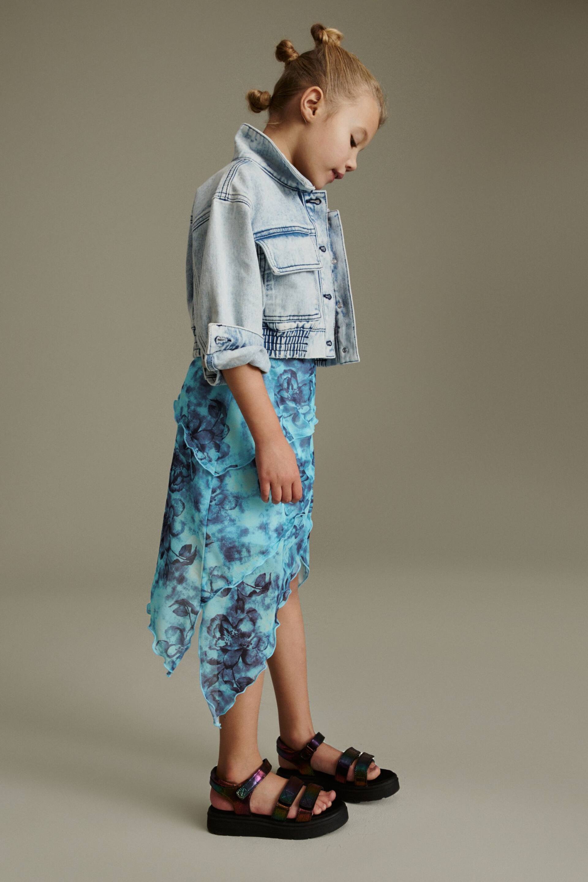Multi Blue Floral Printed Asymmetric Skirt (3-16yrs) - Image 2 of 8