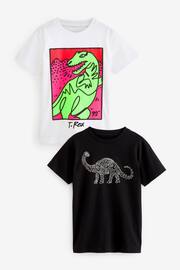 Black/White Dino Graphic Short Sleeve T-Shirts 2 Pack (3-16yrs) - Image 1 of 3