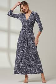 Jolie Moi Blue V-Neck 3/4 Sleeve Jersey Maxi Dress - Image 5 of 6