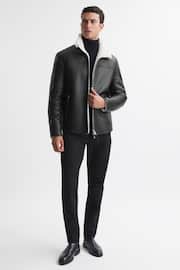Reiss Black Brankos Leather Sheepskin Jacket - Image 5 of 6