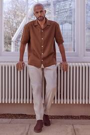 Brown Textured Short Sleeve Cuban Collar Shirt - Image 2 of 7