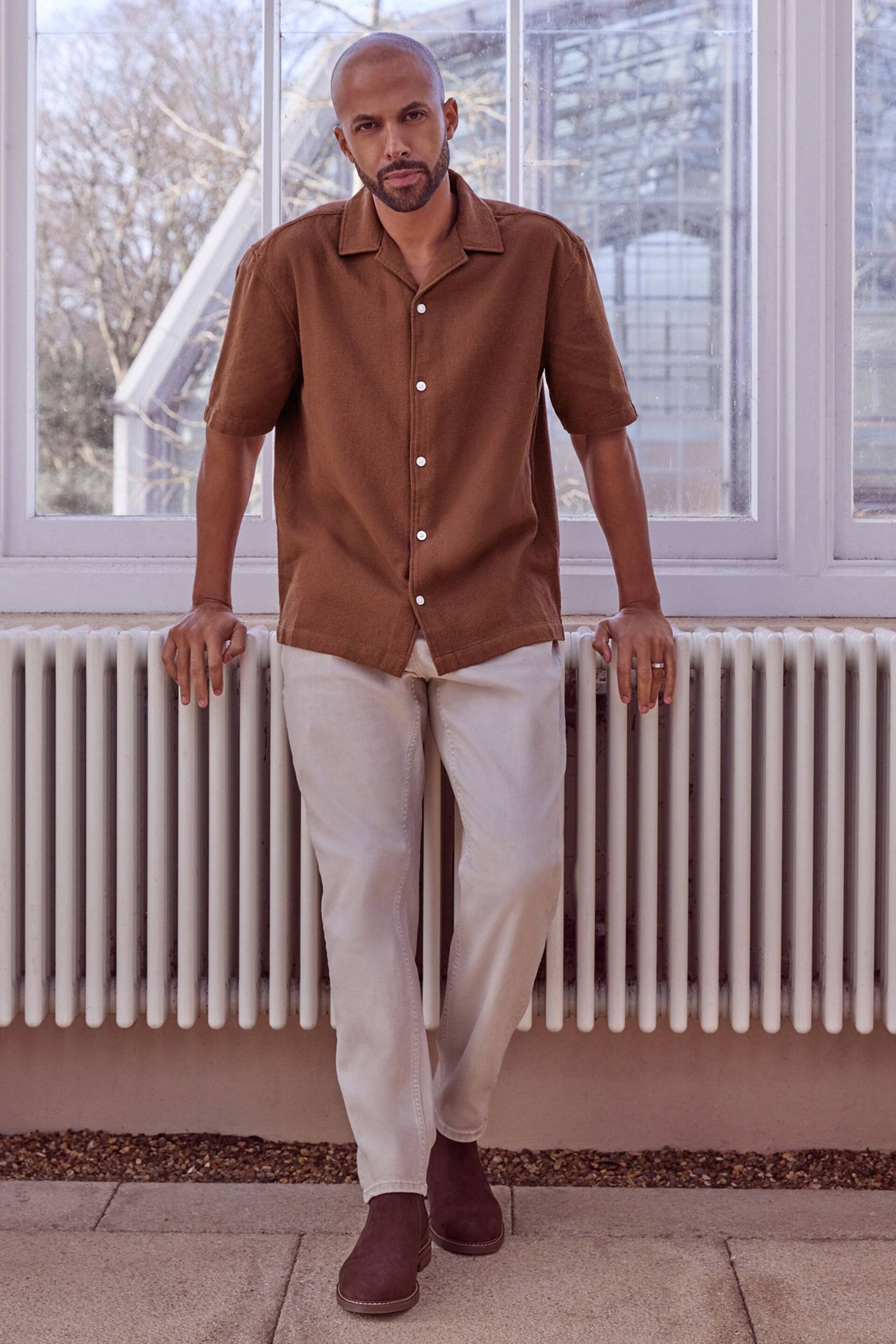 Brown Textured Short Sleeve Cuban Collar Shirt - Image 2 of 7