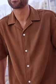 Brown Textured Short Sleeve Cuban Collar Shirt - Image 4 of 7