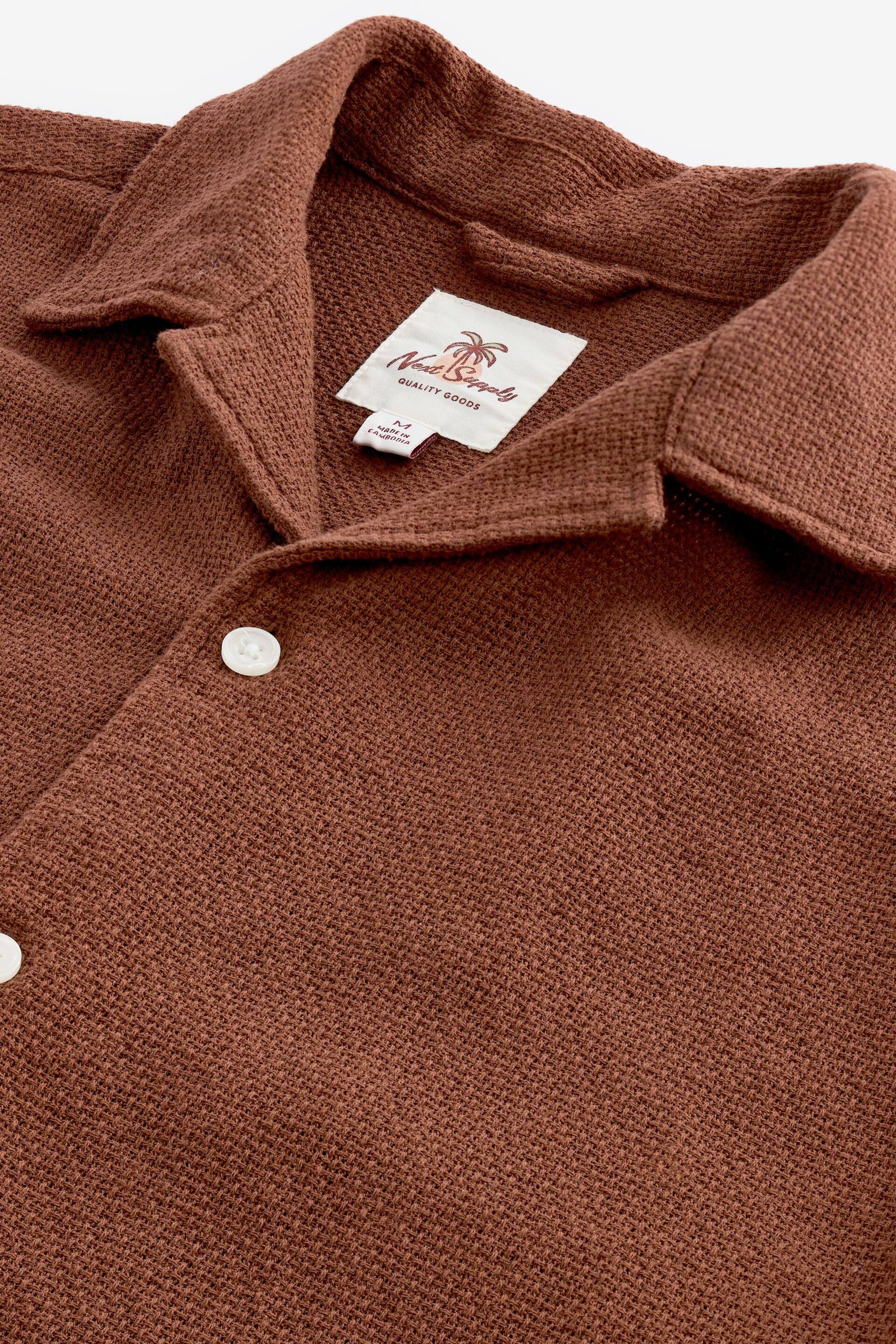 Brown Textured Short Sleeve Cuban Collar Shirt - Image 6 of 7