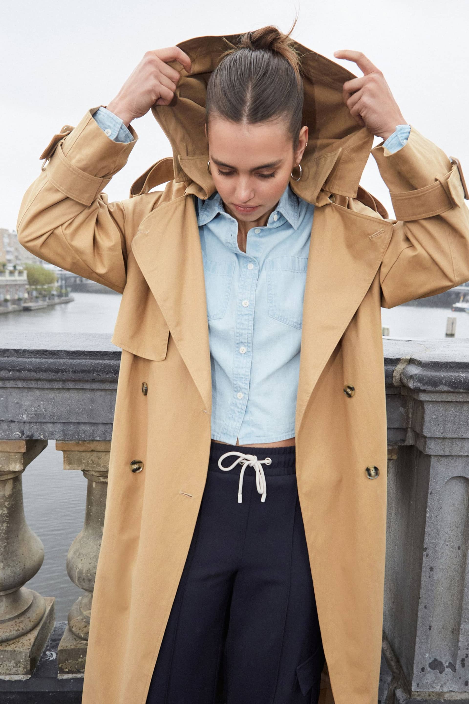 Camel Natural Belted Trench Coat - Image 3 of 7