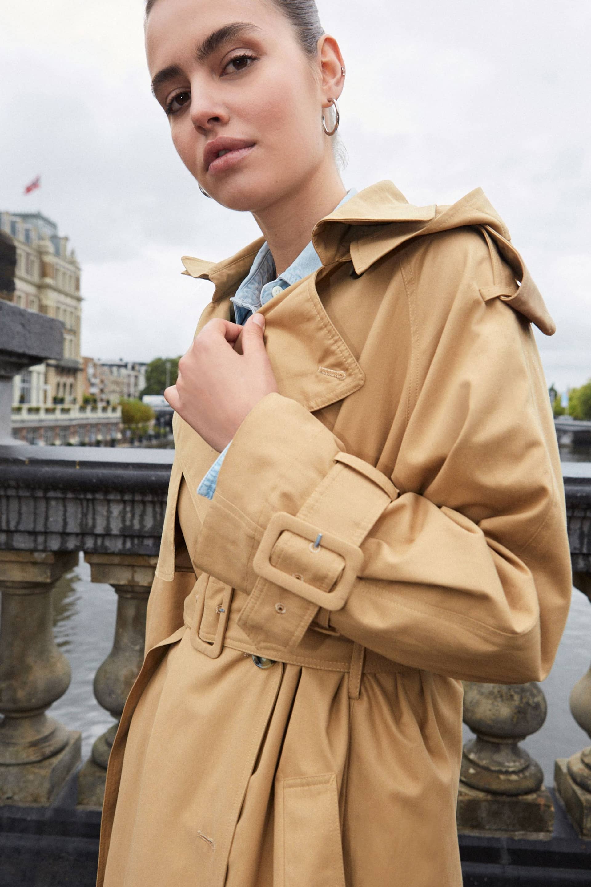 Camel Natural Belted Trench Coat - Image 4 of 7