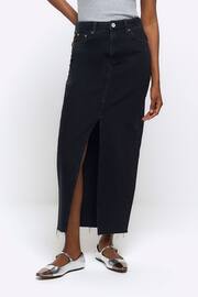 River Island Black Split Hem Denim Maxi Skirt - Image 3 of 6