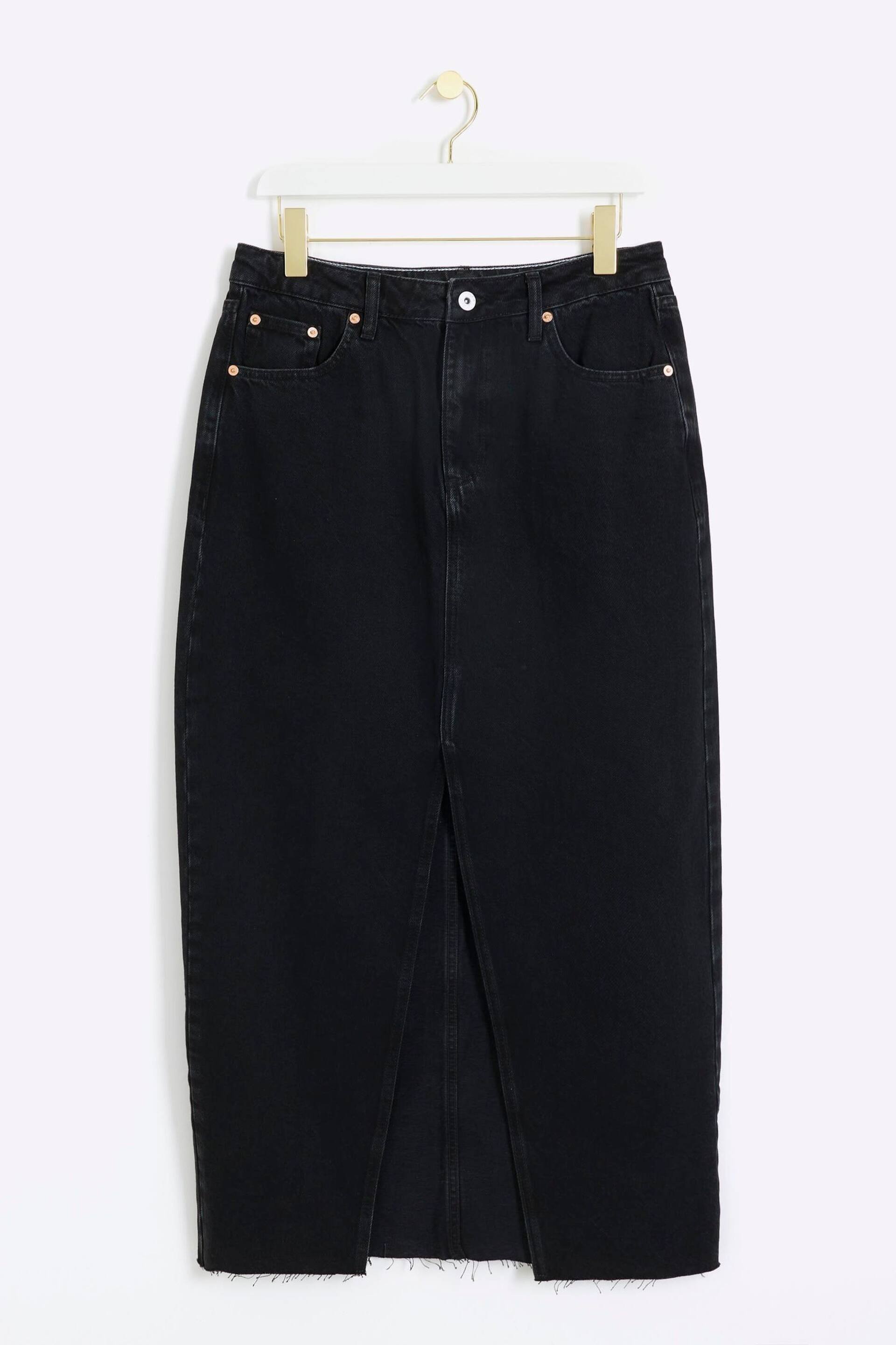 River Island Black Split Hem Denim Maxi Skirt - Image 5 of 6