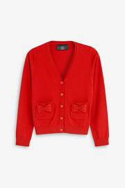 Red Cotton Rich Bow Pocket School Cardigan (3-16yrs) - Image 2 of 7