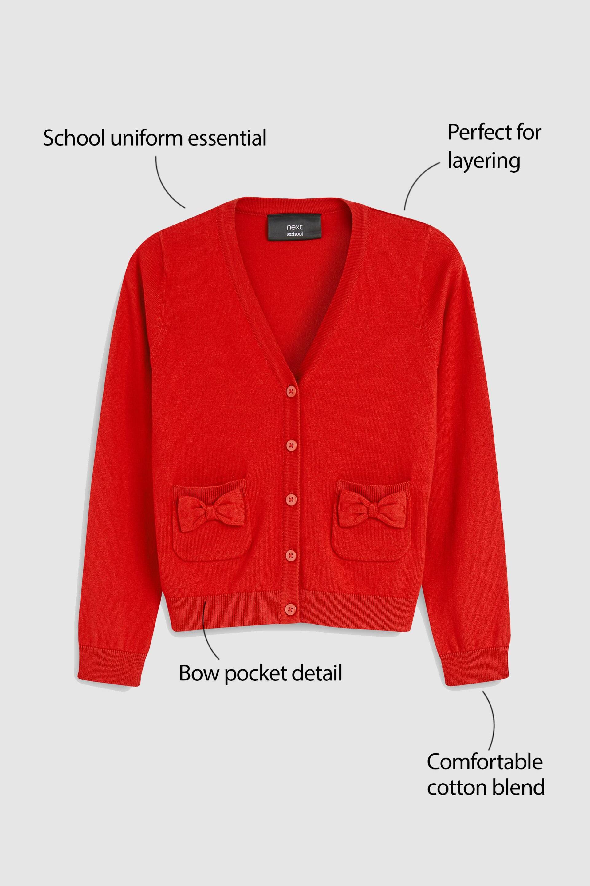 Red Cotton Rich Bow Pocket School Cardigan (3-16yrs) - Image 3 of 7