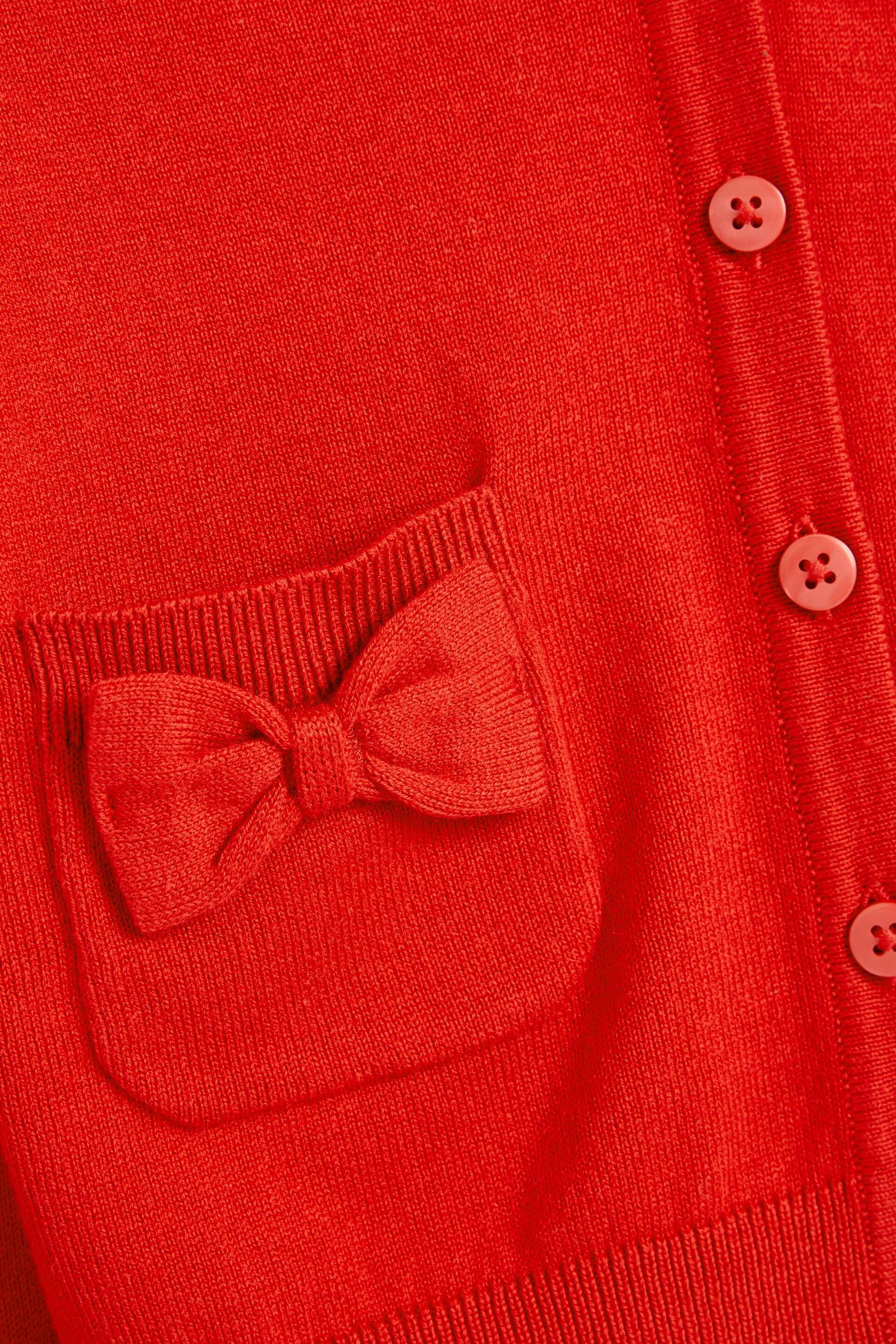 Red Cotton Rich Bow Pocket School Cardigan (3-16yrs) - Image 6 of 7
