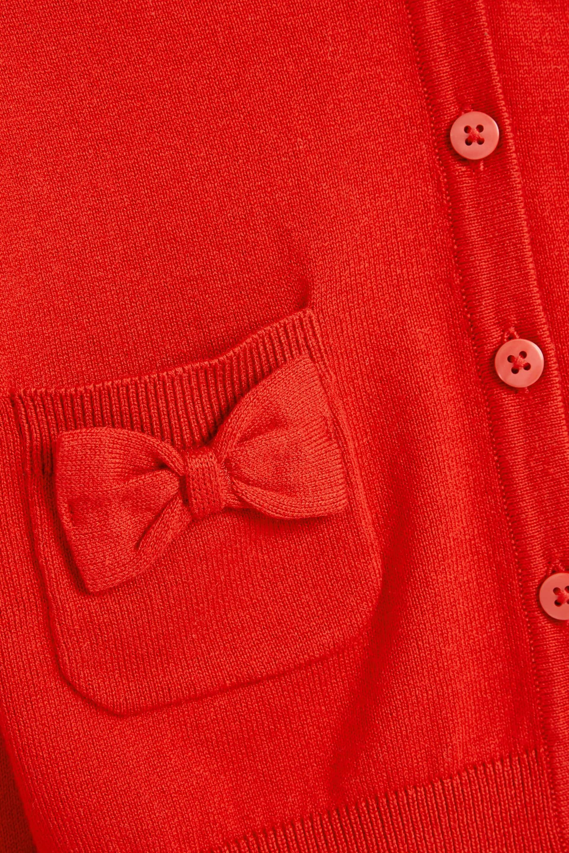 Red Cotton Rich Bow Pocket School Cardigan (3-16yrs) - Image 7 of 7