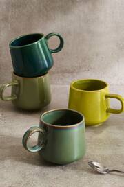 Set of 4 Green Reactive Glaze Medium Sized Mugs - Image 1 of 3