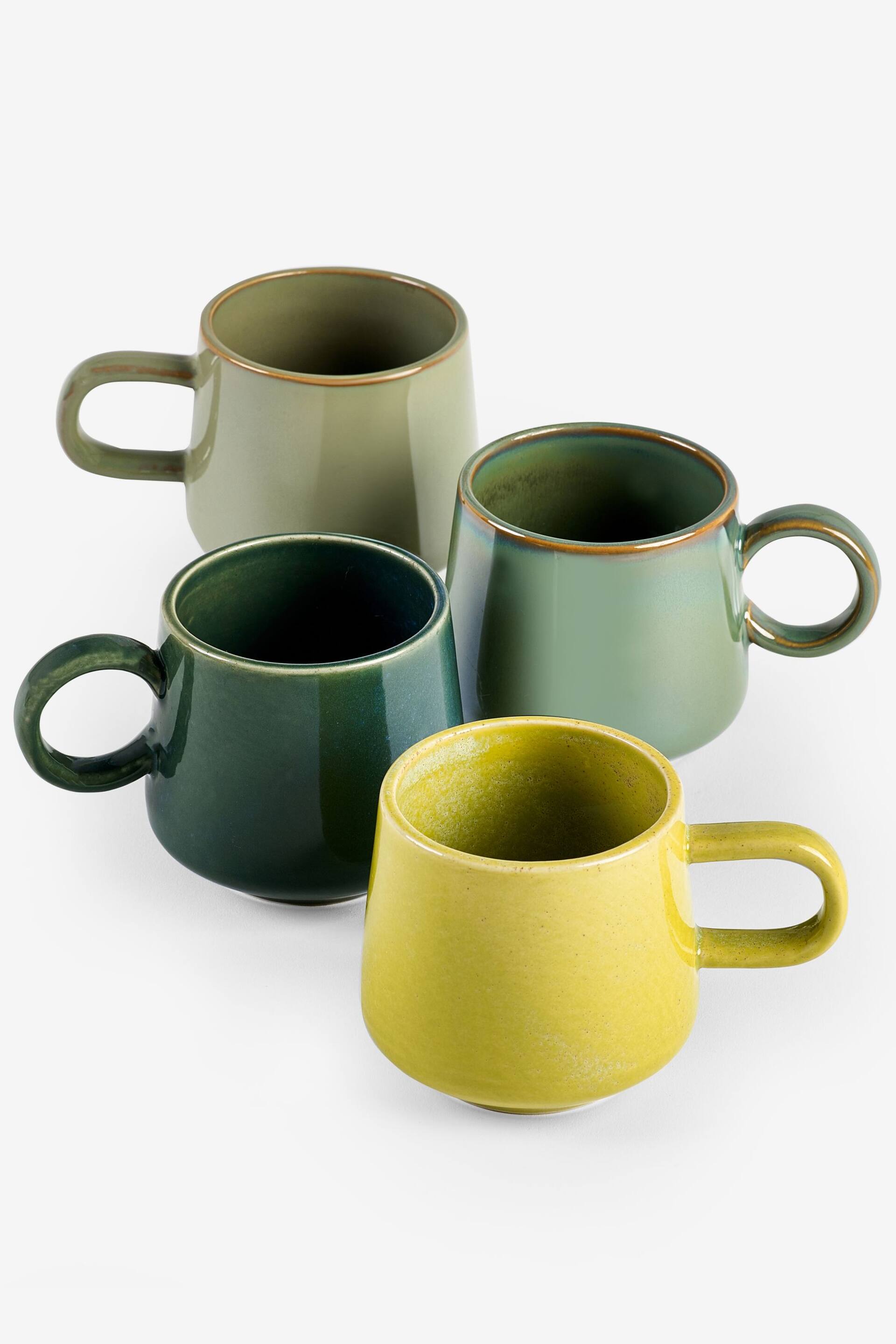 Set of 4 Green Reactive Glaze Medium Sized Mugs - Image 3 of 3