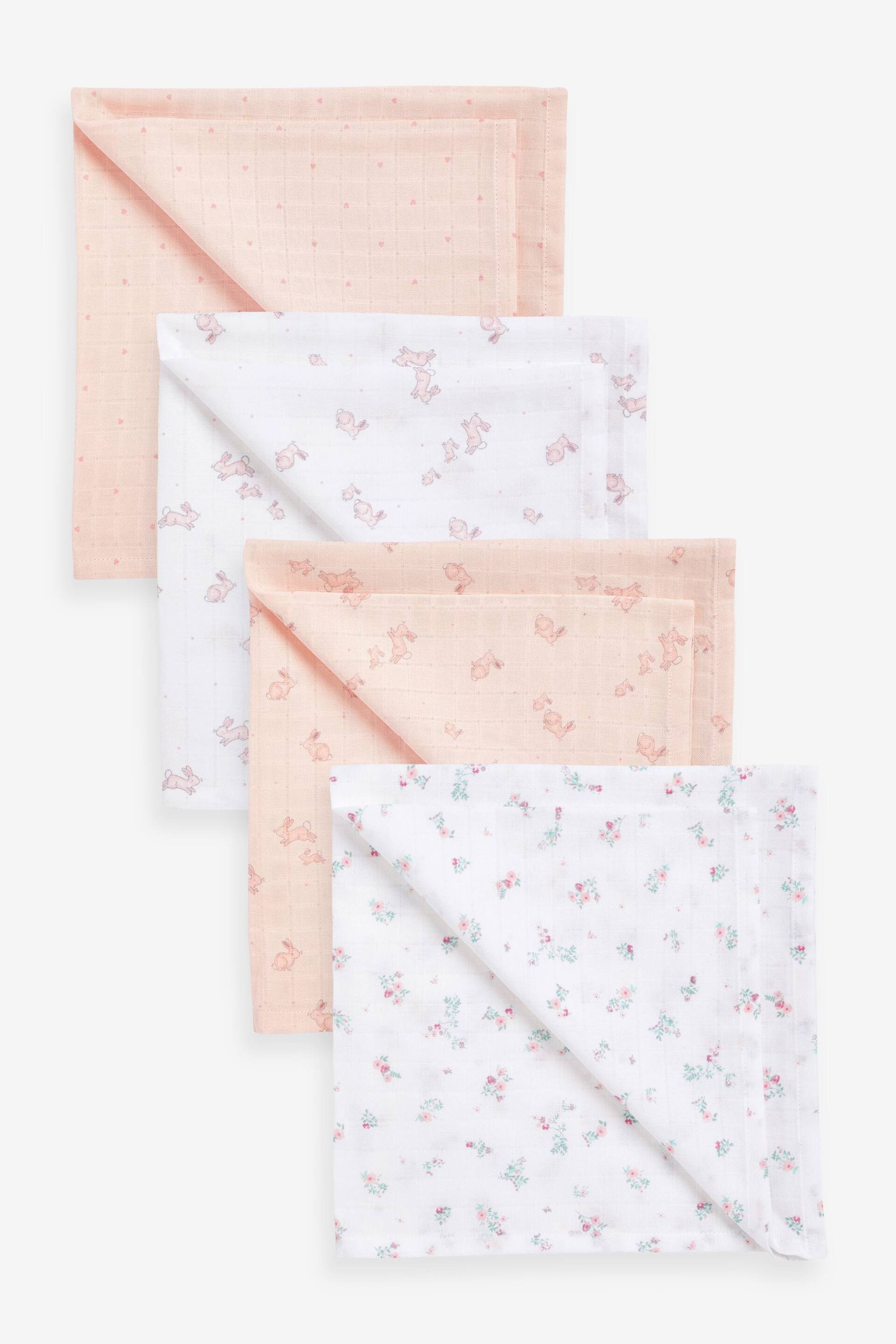 Pink Rabbit Baby Muslin Cloths 4 Packs - Image 1 of 6