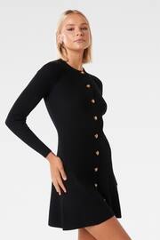 Forever New Black Jolie Button Through Mini Knit Dress - Image 4 of 5