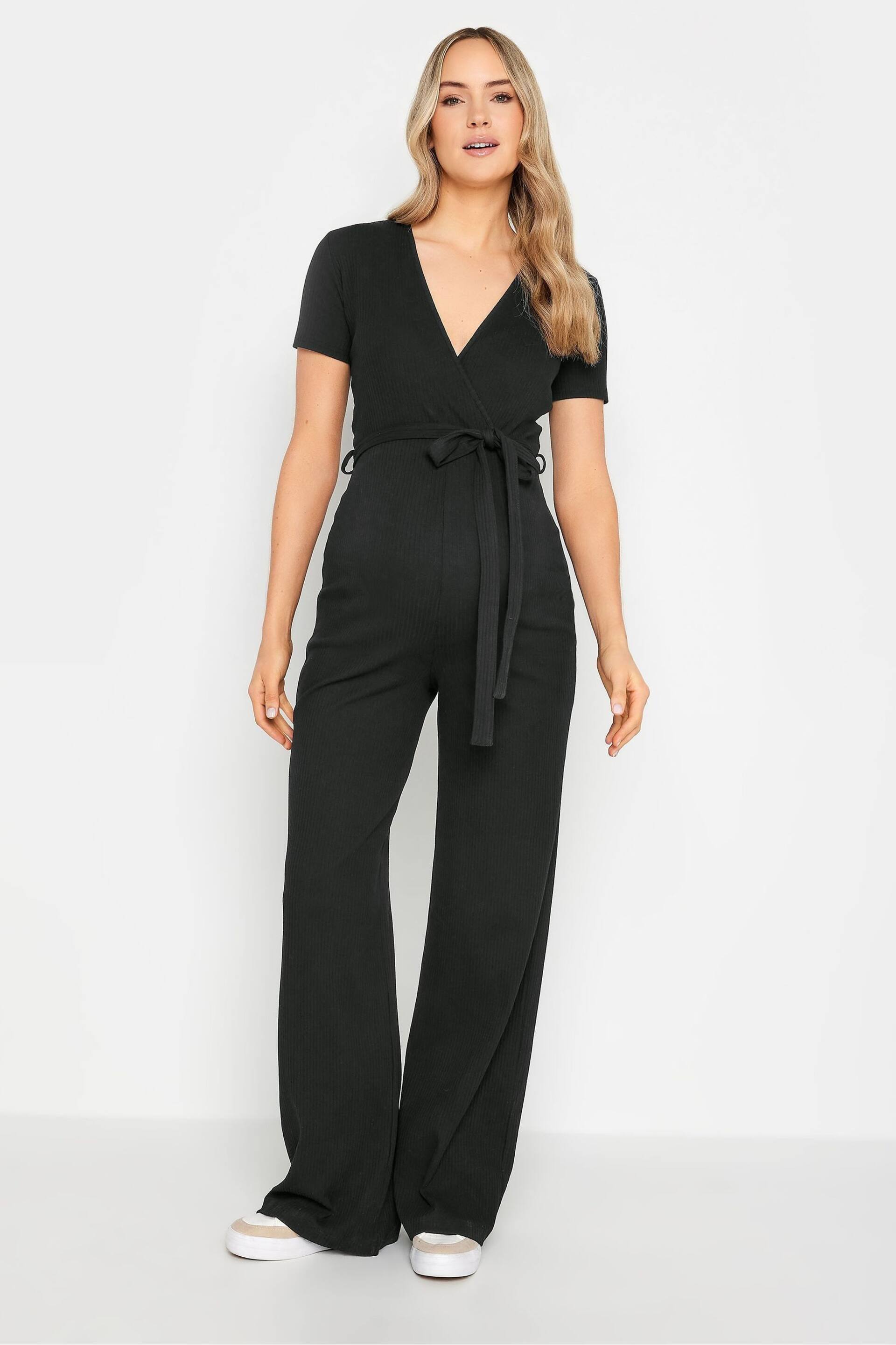 Long Tall Sally Black Maternity Ribbed Jumpsuit - Image 1 of 5